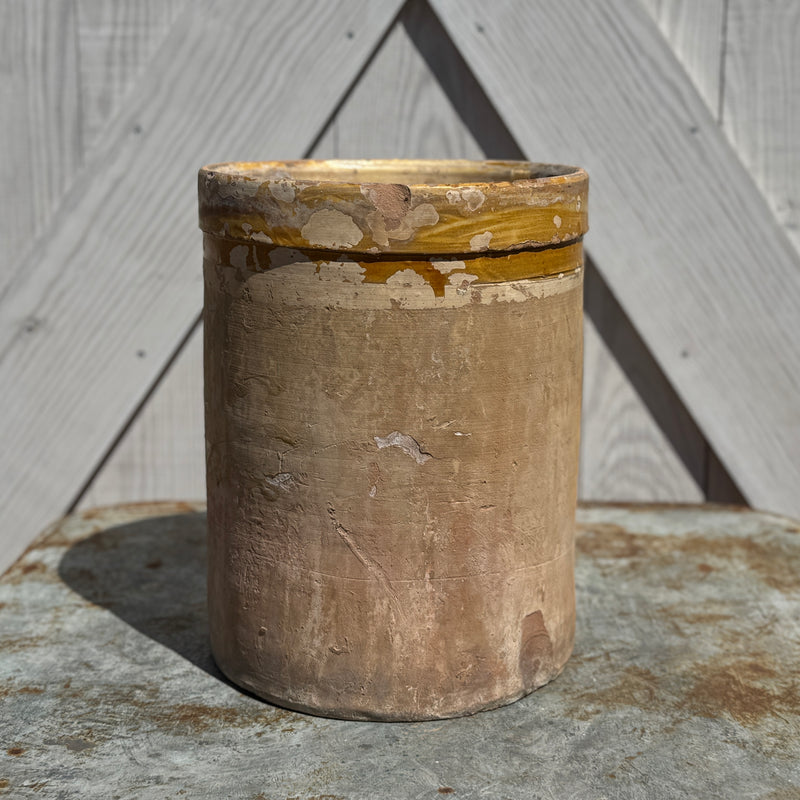Large Italian Antique Terra Cotta Pot with Glazed Mustard Rim