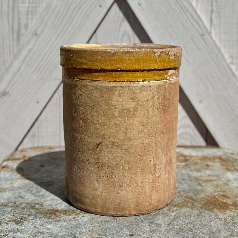 Large Italian Antique Terra Cotta Pot with Glazed Mustard Rim