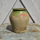 Vintage Spanish Biot Jar with Olive Green Glaze