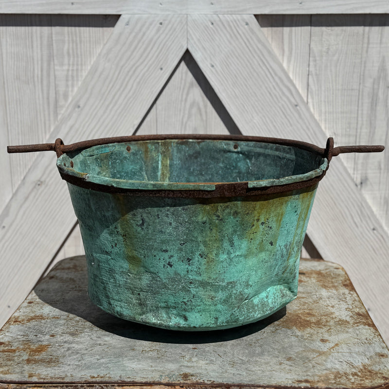 Antique Copper Pot with Blue Green Patina
