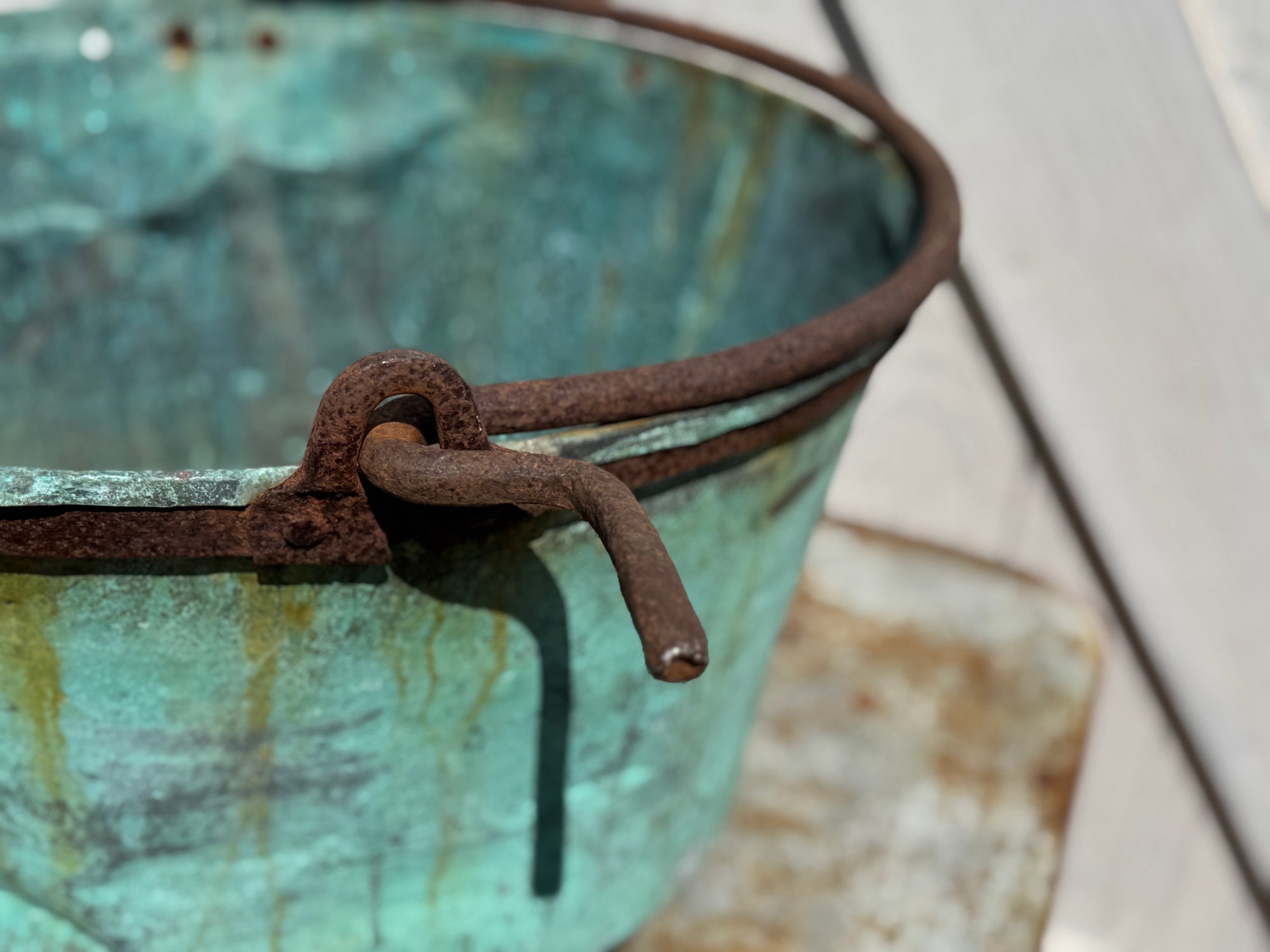 Antique Copper Pot with Blue Green Patina