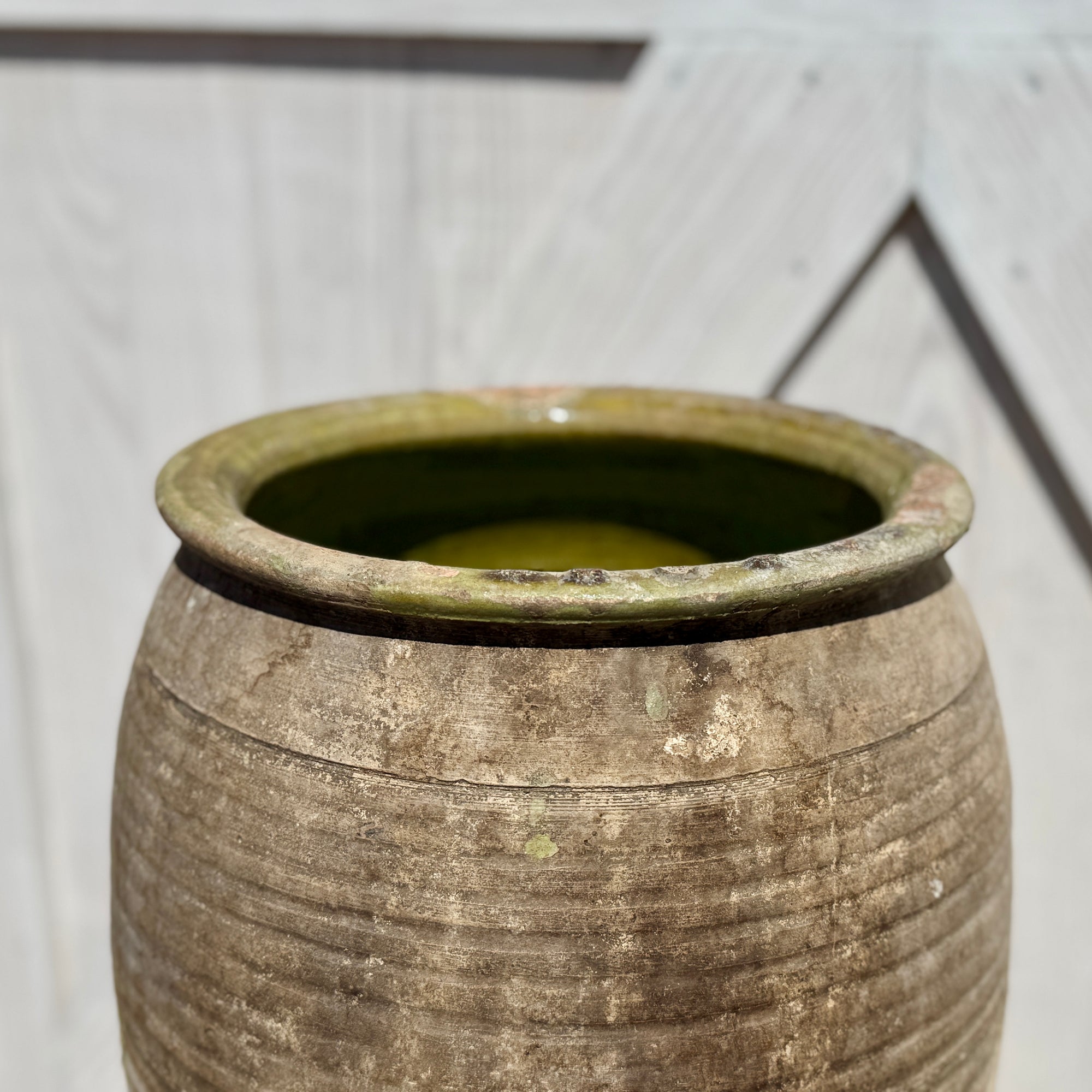 Vintage Spanish Olive Oil Jar with Ridged Detail