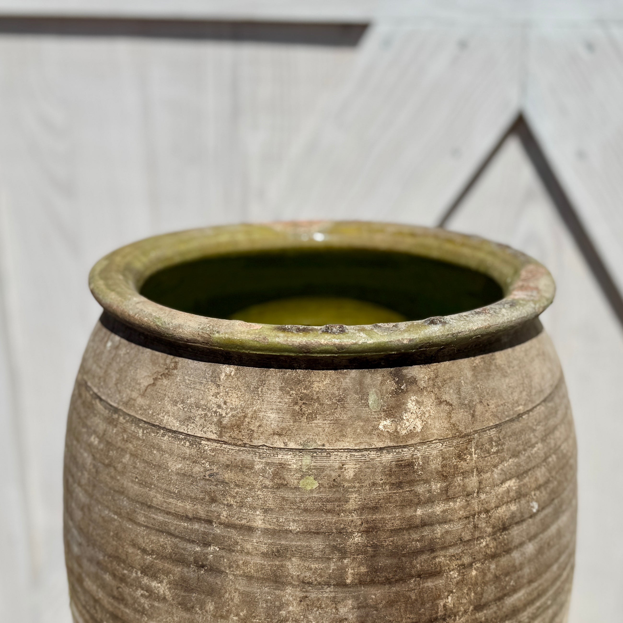 Vintage Spanish Olive Oil Jar with Ridged Detail