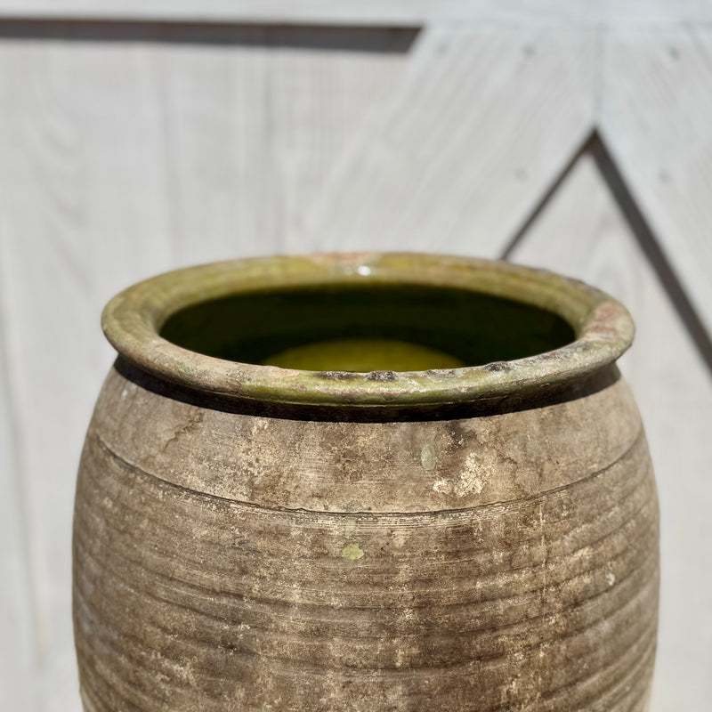 Vintage Spanish Olive Oil Jar with Ridged Detail