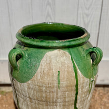 Large Vintage Spanish Olive Oil Jar with Distinctive Green Dripped Glaze