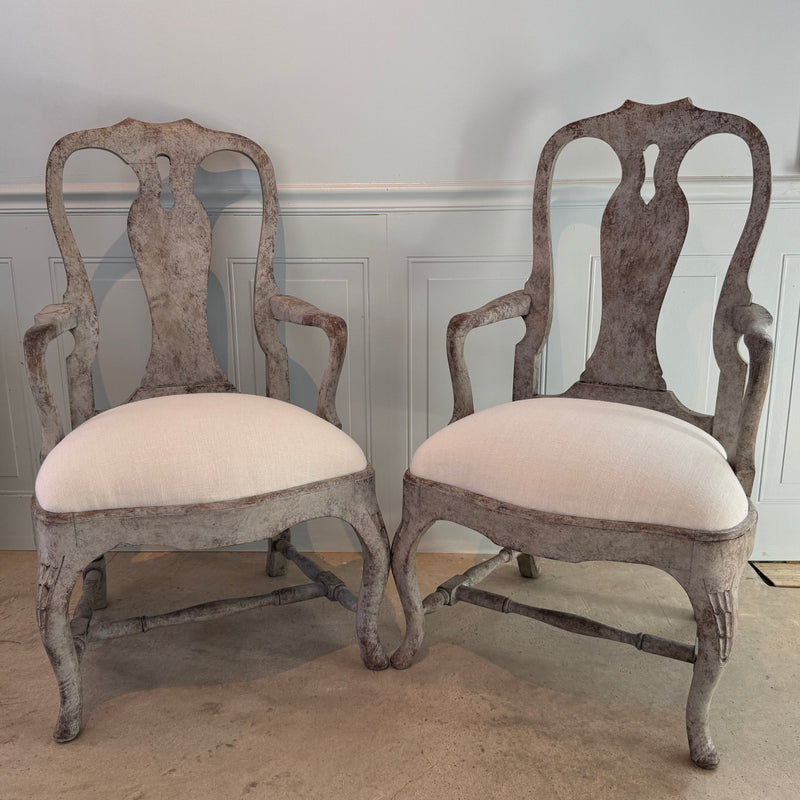 Pair of Swedish Rococo Arm Chairs circa 1900