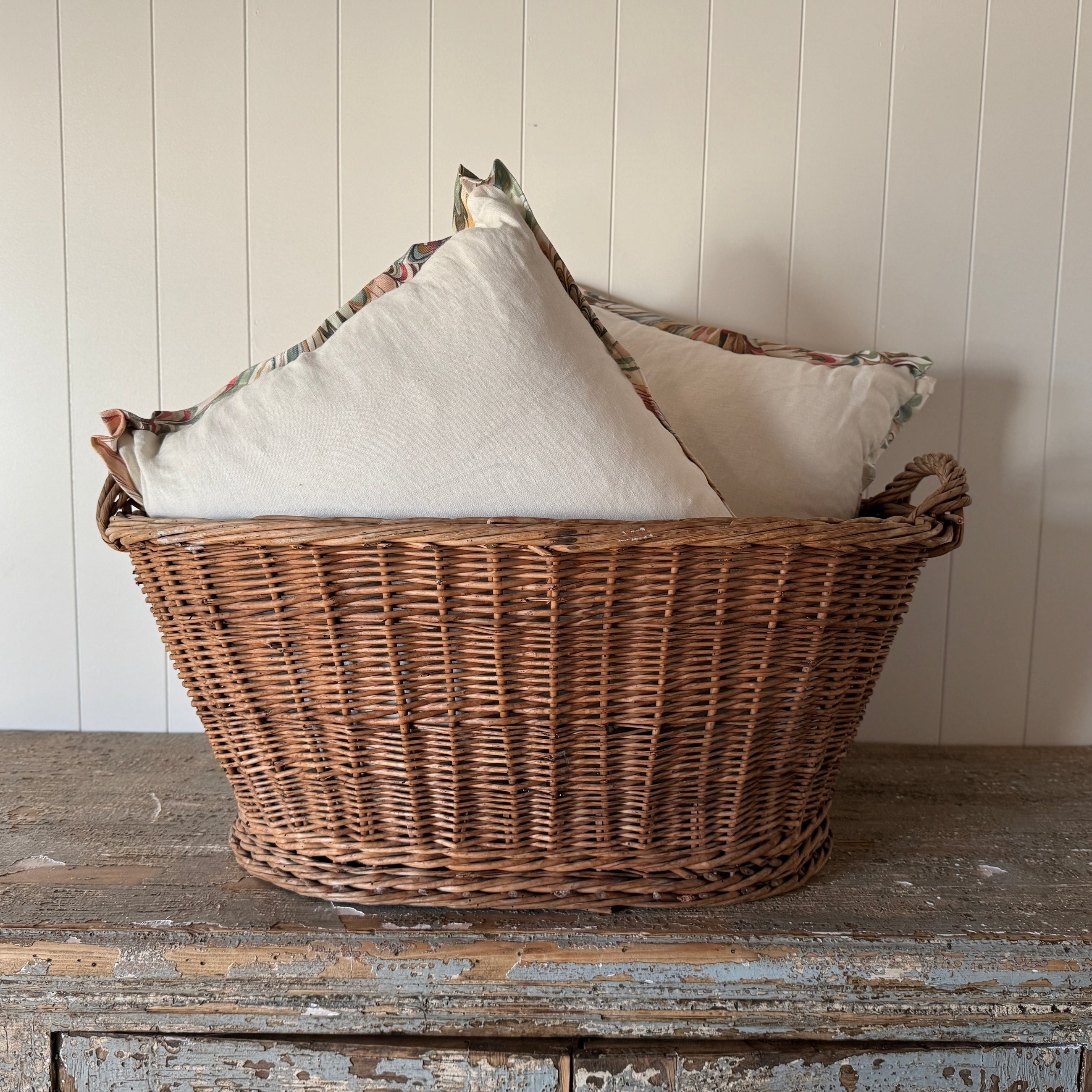 Linen Pillow Cover with Marbleized Flange