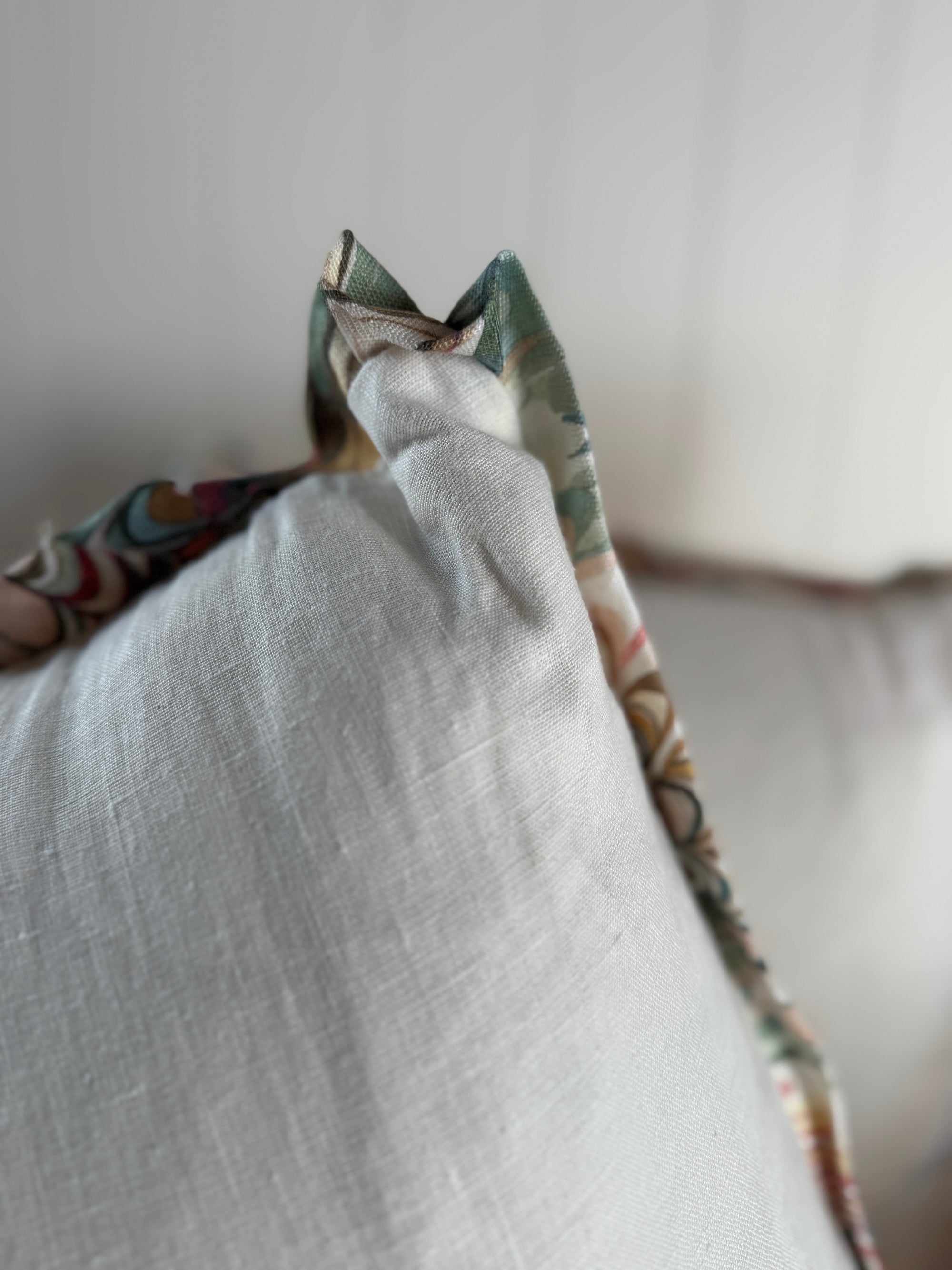 Linen Pillow Cover with Marbleized Flange