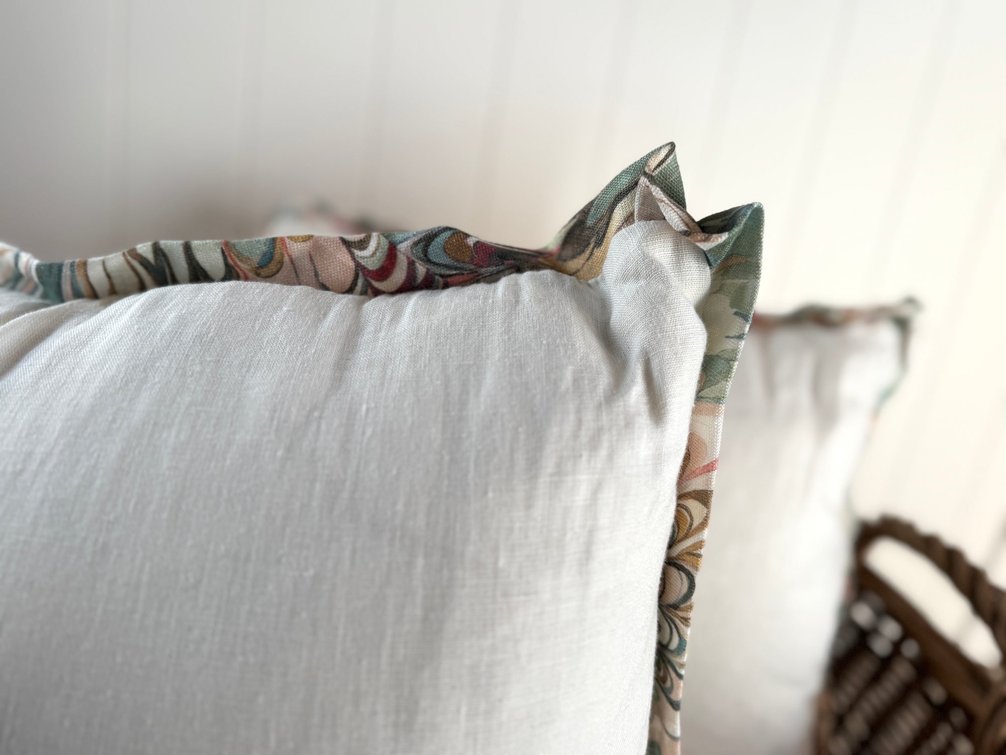 Linen Pillow Cover with Marbleized Flange