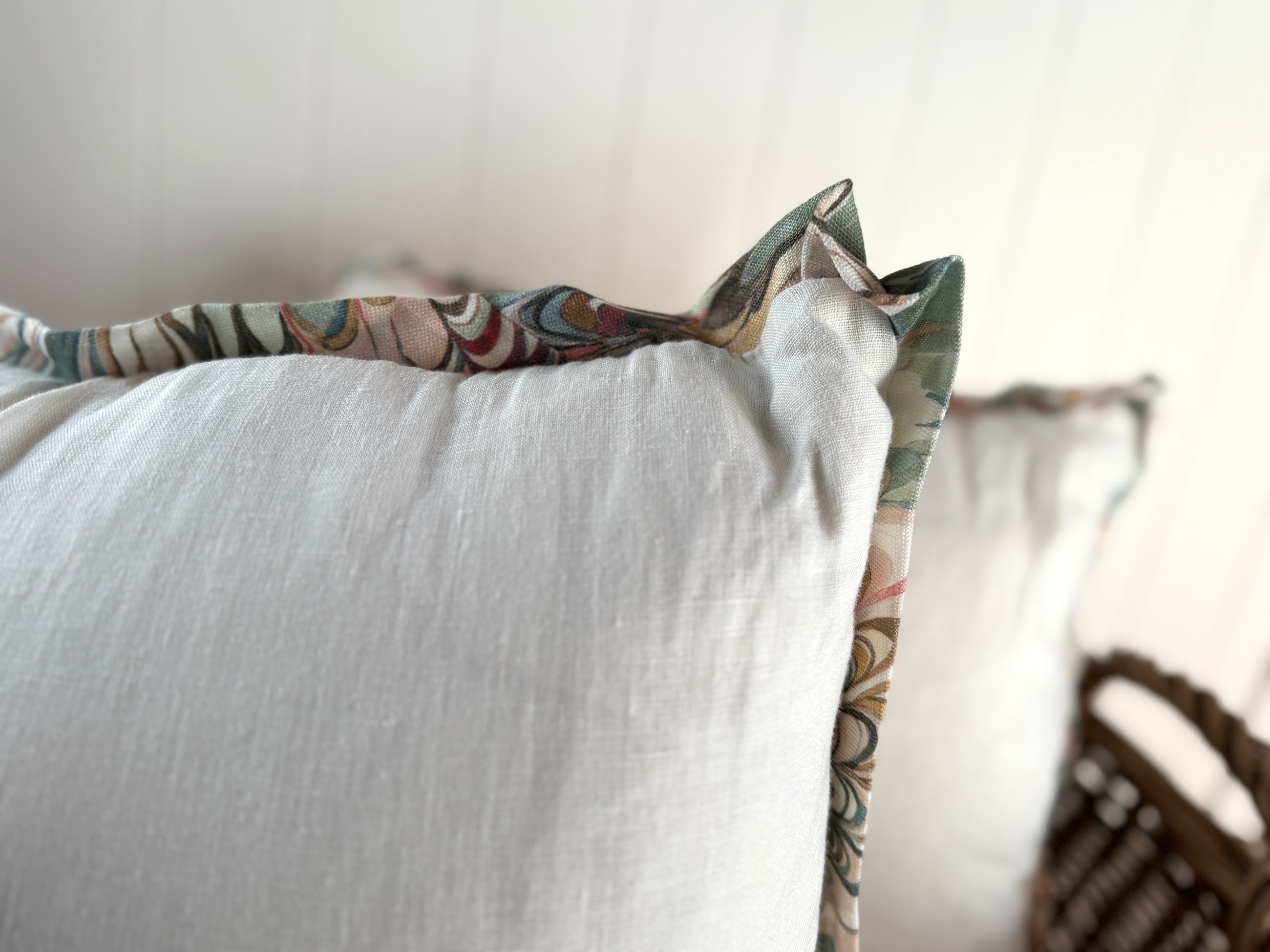 Linen Pillow Cover with Marbleized Flange