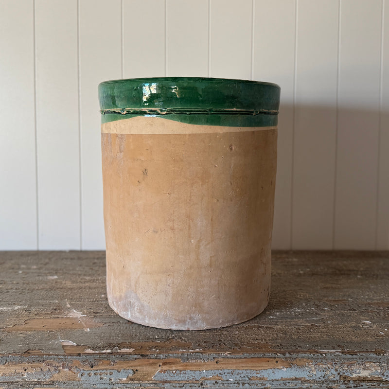 Large Italian Antique Terra Cotta Pot with Glazed Emerald Rim