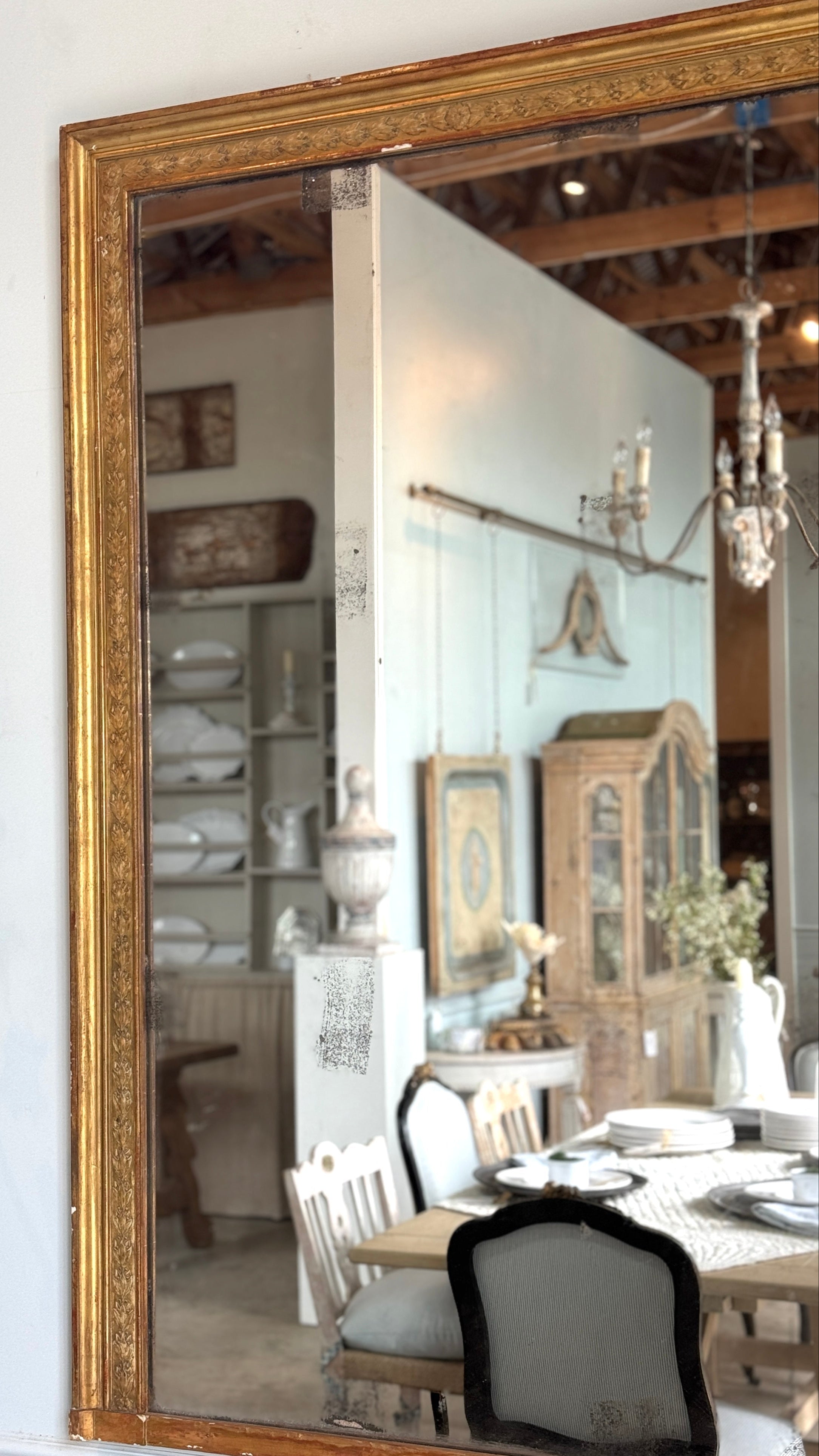 19th C French Gilded Mirror with Distressed Glass