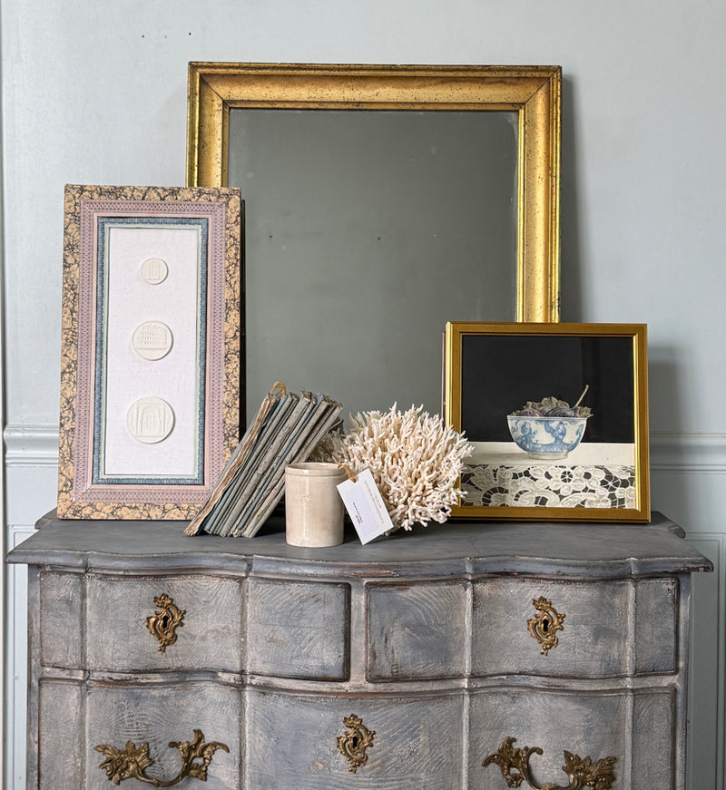 Handmade Paper Frame with Intaglios on Linen Mat