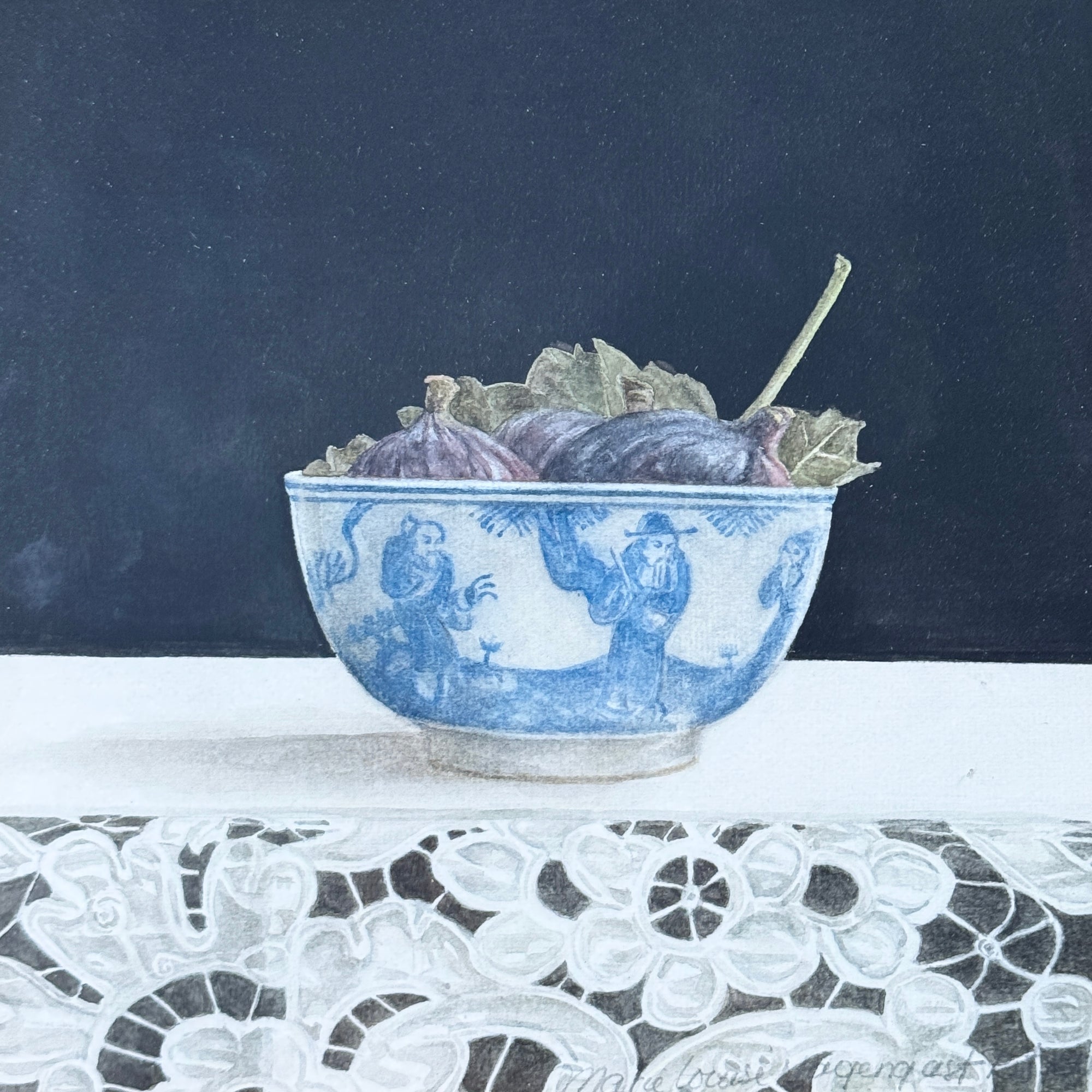 Framed Original Watercolor Still Life of Figs