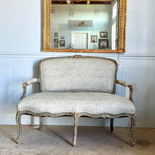 Antique Belgian Louis XV Settee Newly Upholstered in Block Print Linen