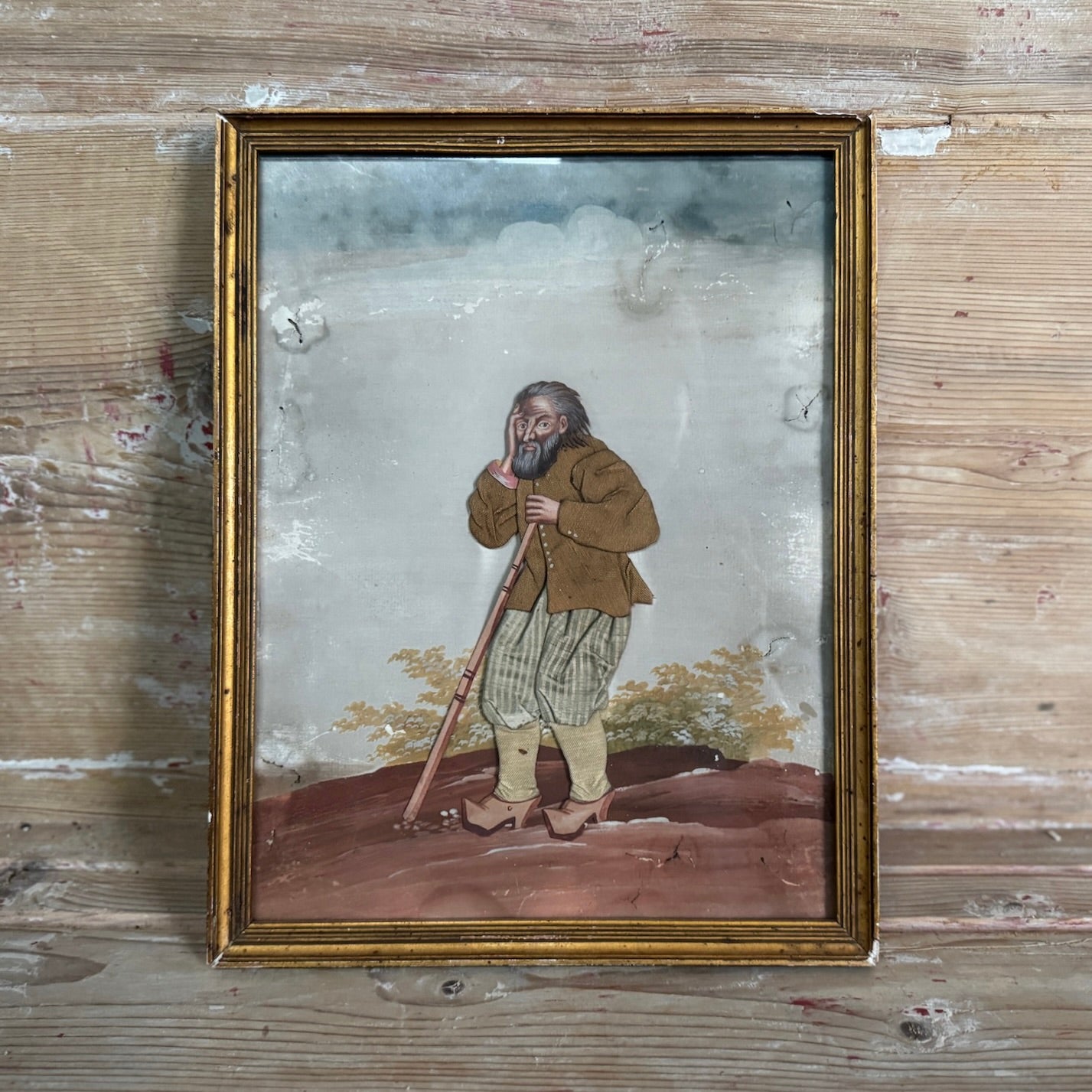 Pair of 18th-Century French Oil Paintings with Textile Appliqué Figures