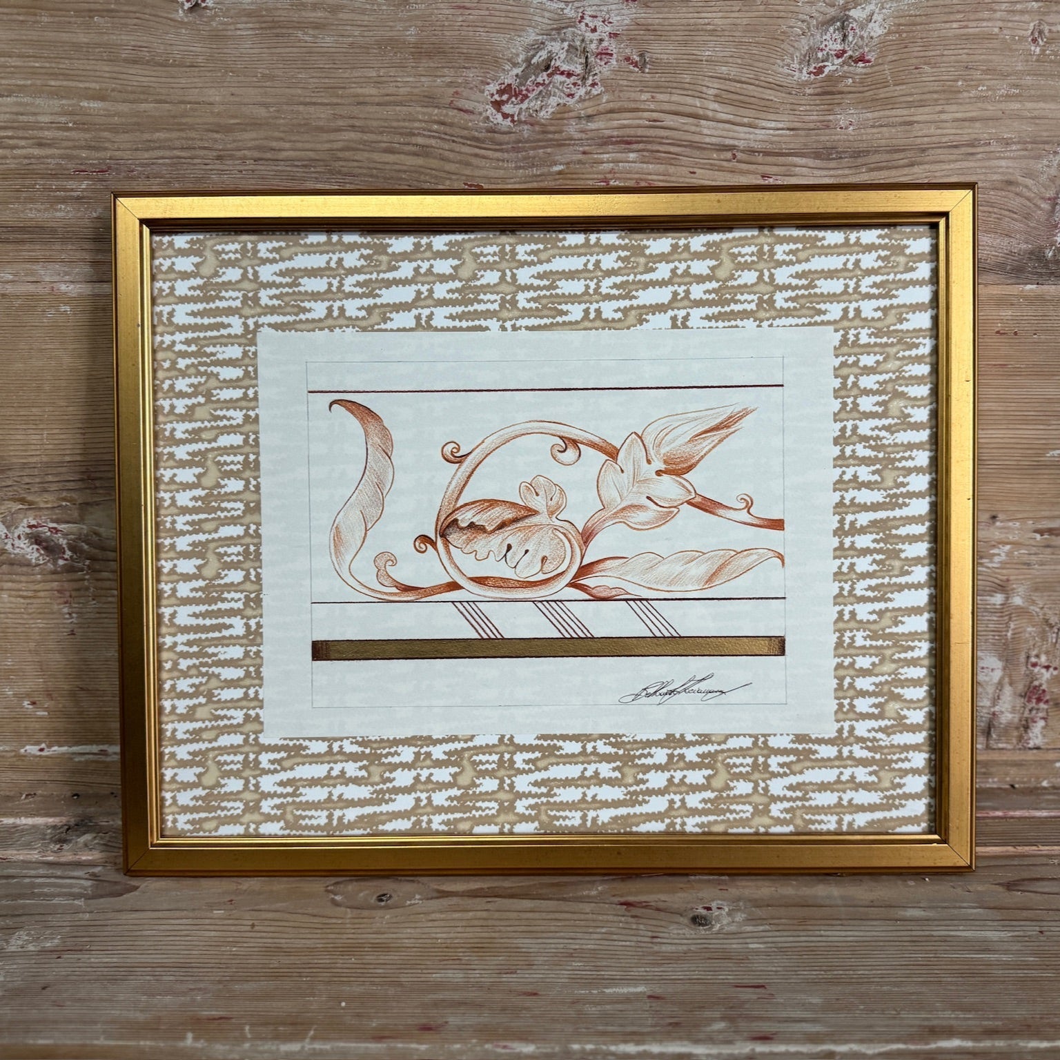 Architectural Detail Drawing on Wicker Wallpaper Mat