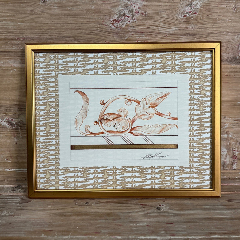 Architectural Detail Drawing on Wicker Wallpaper Mat