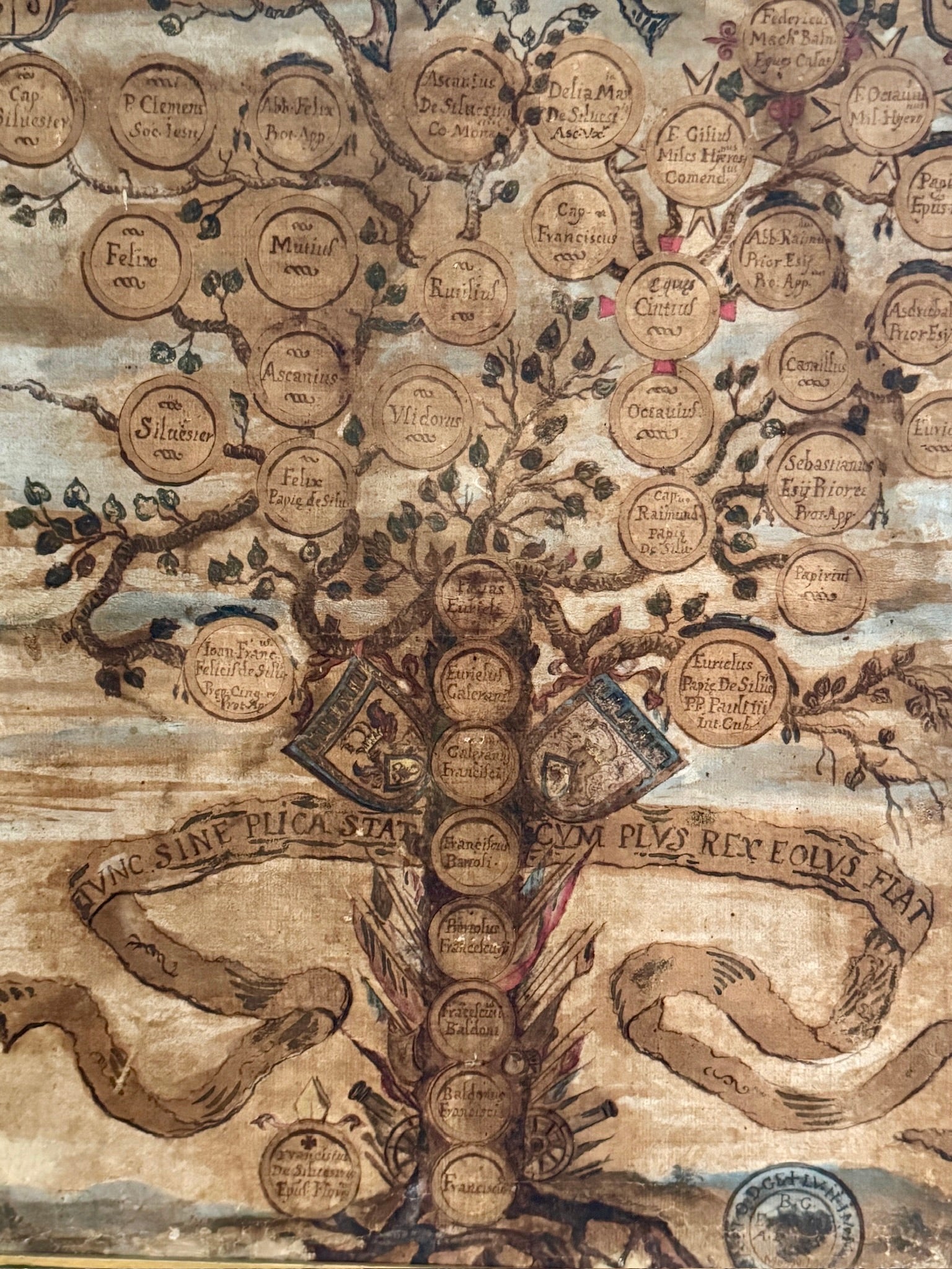 18th C Pair of Hand-Painted Family Tree with Heraldic Crests