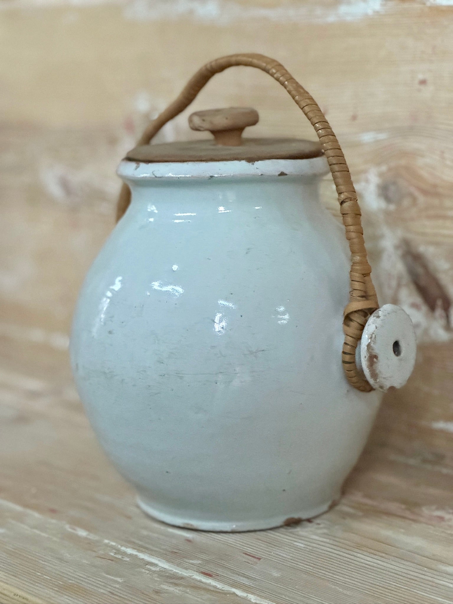 French Antique Terra Cotta Pot With Lid and Handle
