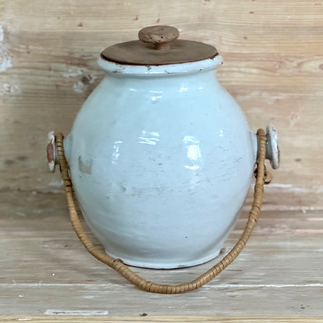 French Antique Terra Cotta Pot With Lid and Handle