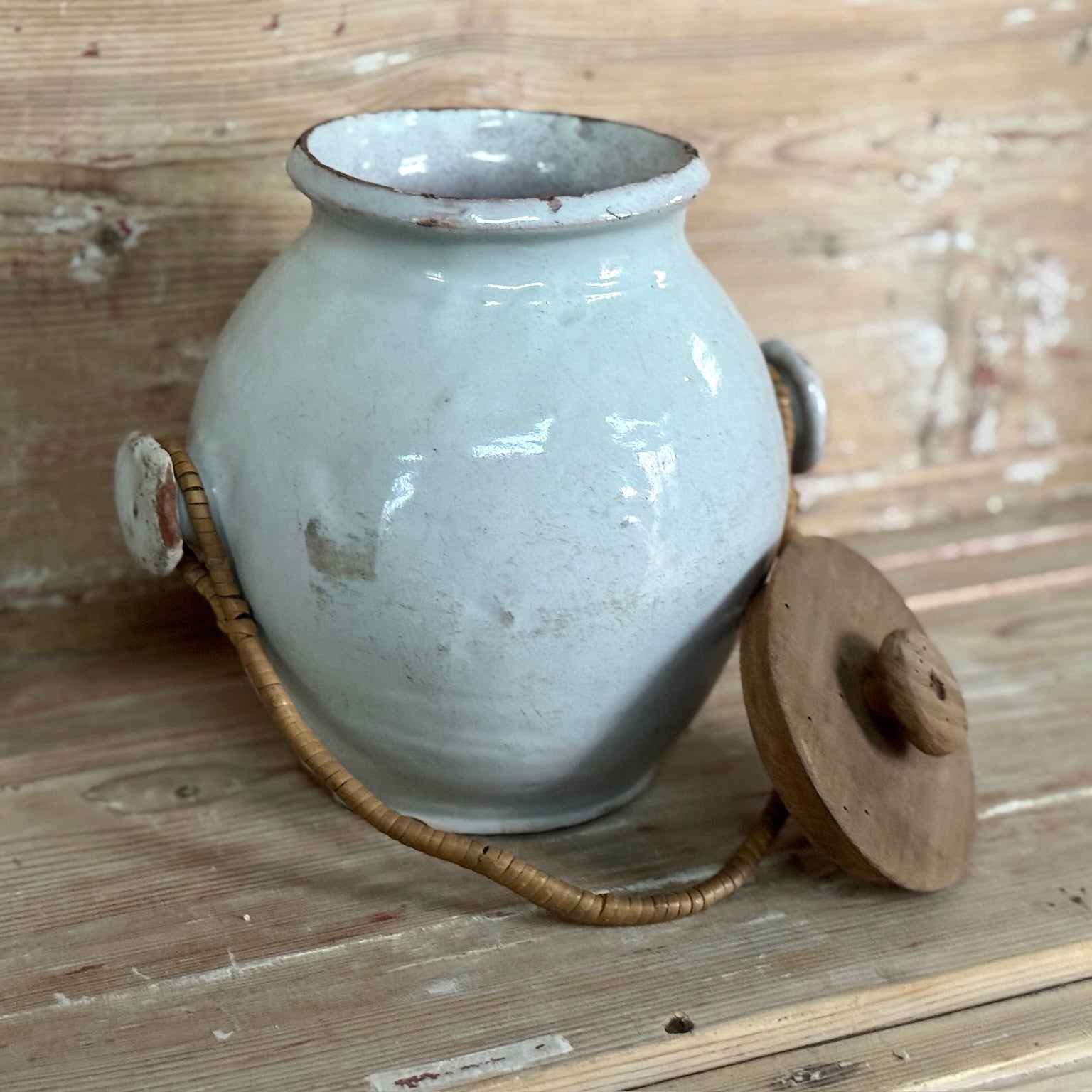 French Antique Terra Cotta Pot With Lid and Handle