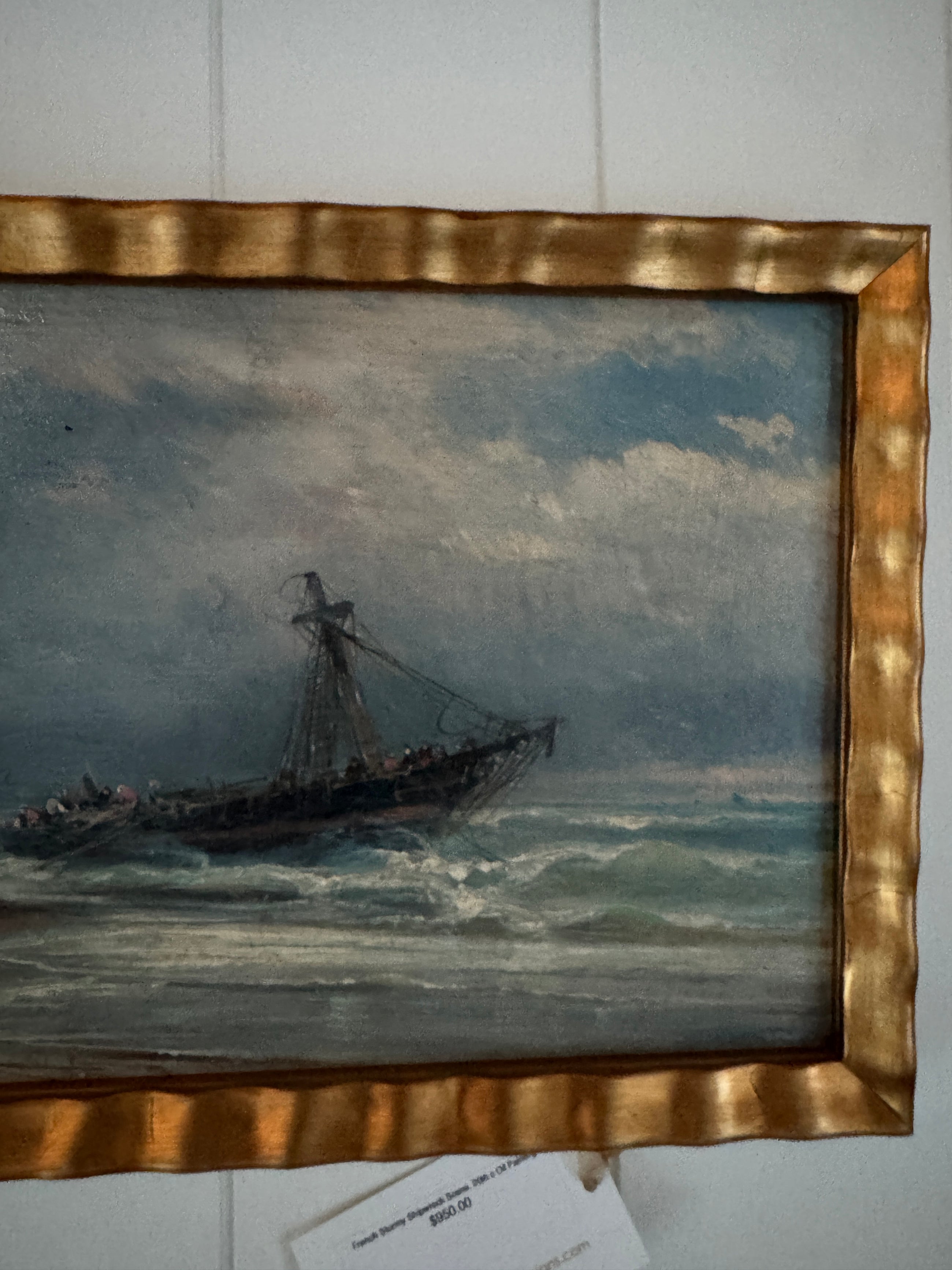 French Stormy Shipwreck Scene, 20th c Oil Painting