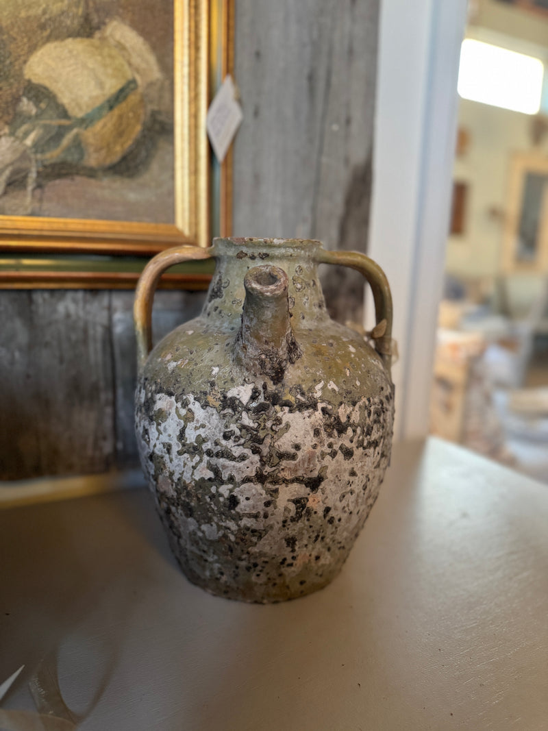 19th C French Walnut Oil Jug in Pale Green