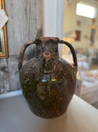 French Walnut Oil Jug 19th C in Deep Olive Green