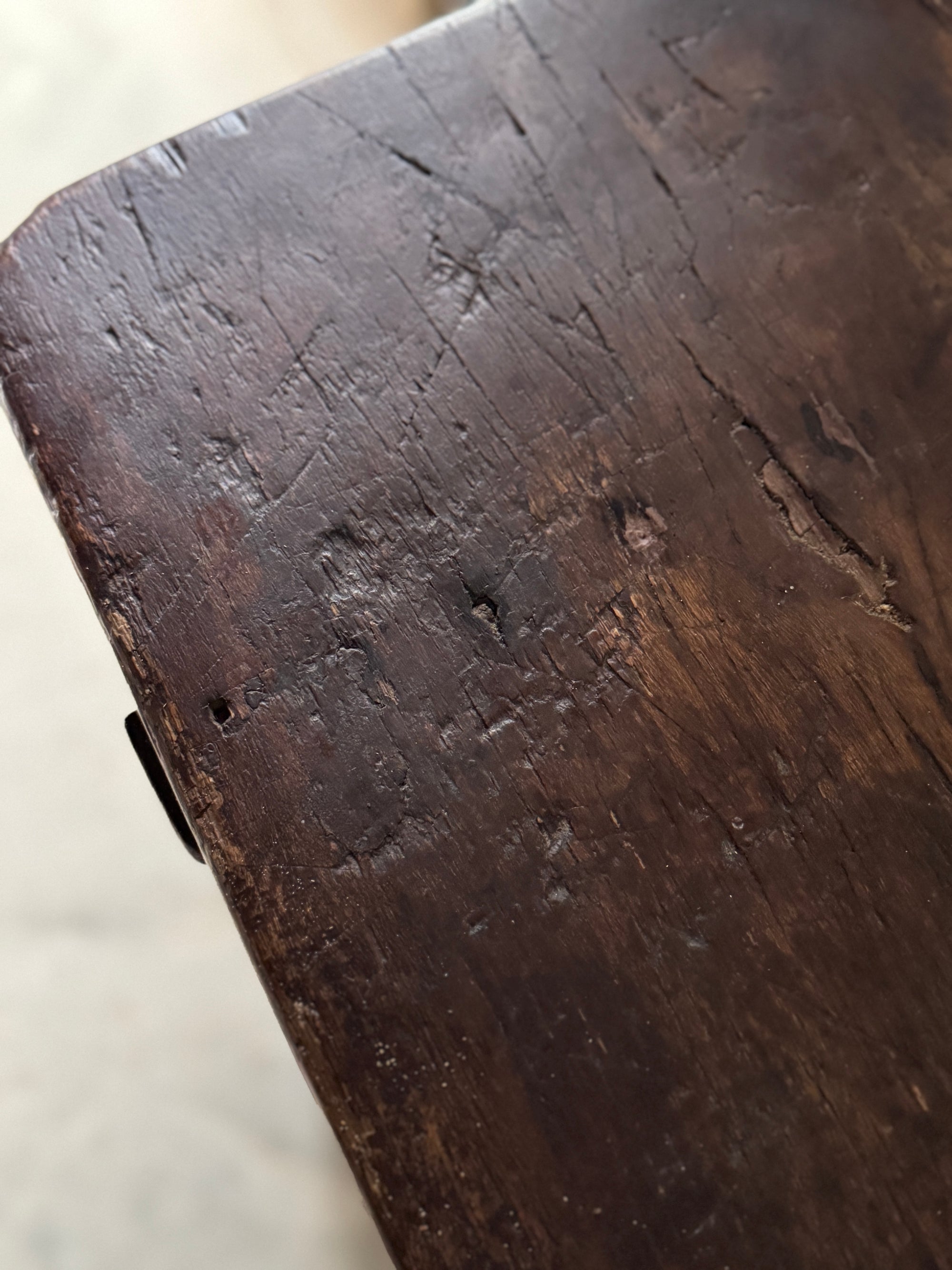 19th C. Italian Primitive Walnut Plank Work Table with Drawer