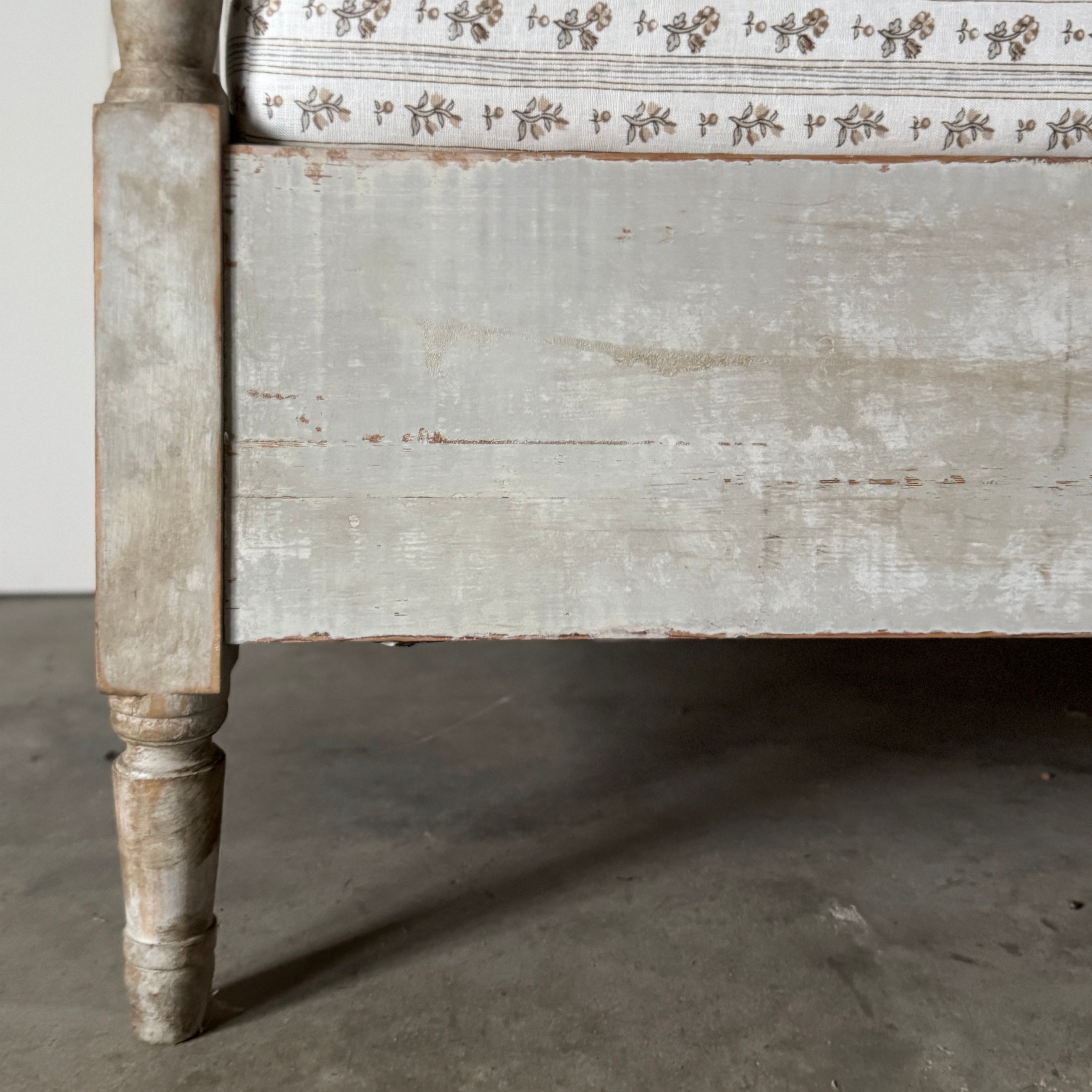 Antique Swedish Daybed with Fluted Apron and Schumacher Fabric 19th C