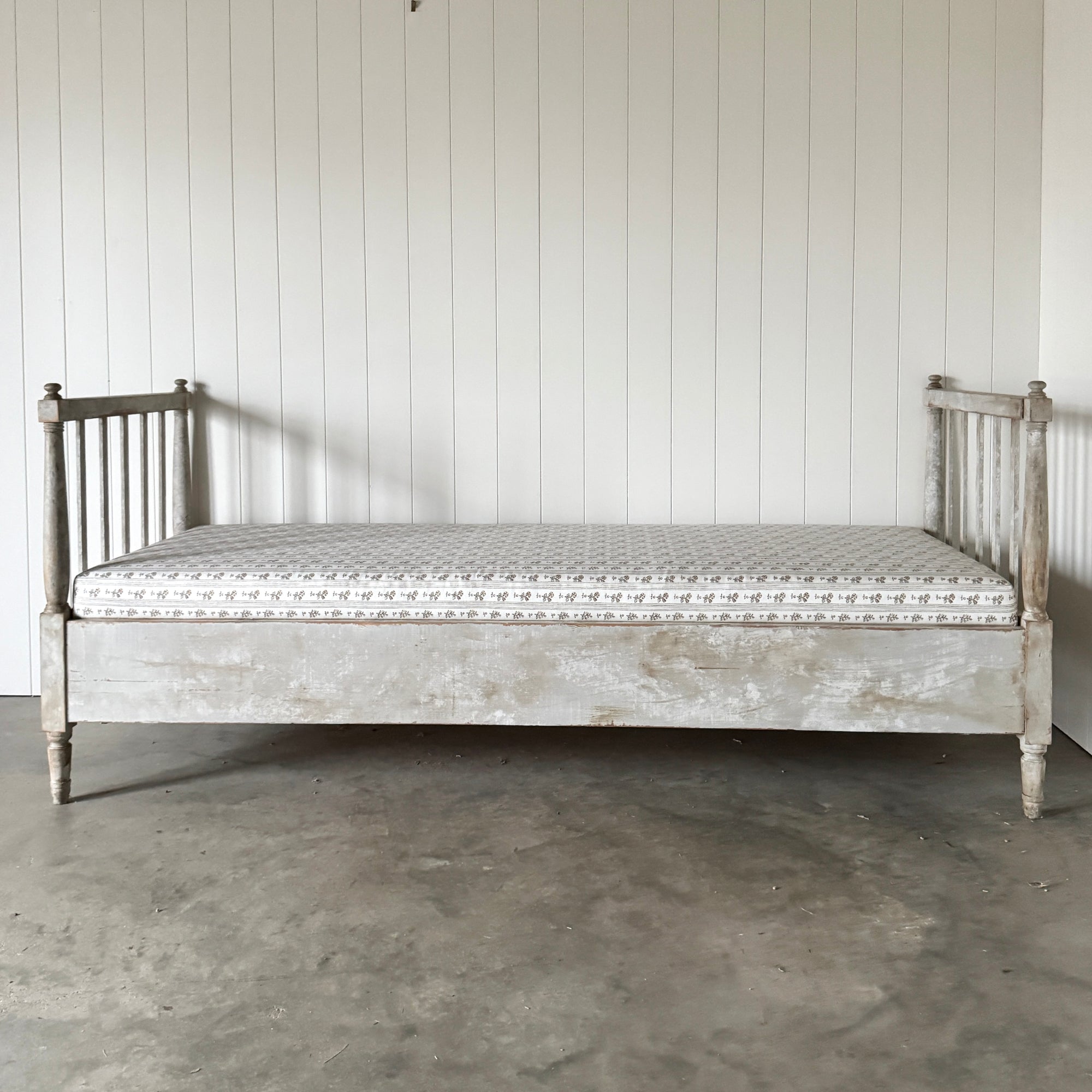Antique Swedish Daybed with Fluted Apron and Schumacher Fabric 19th C