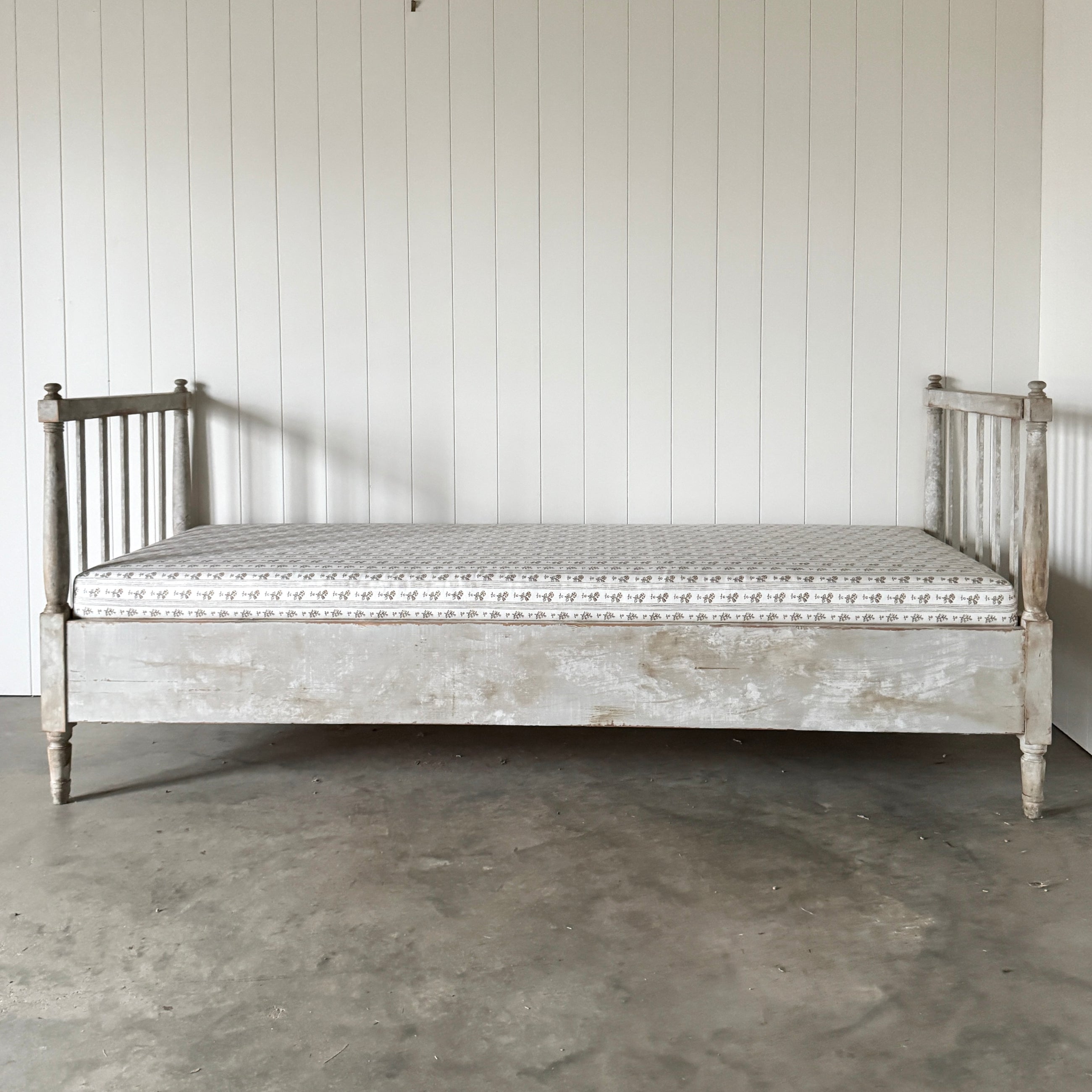 Antique Swedish Daybed with Fluted Apron and Schumacher Fabric 19th C