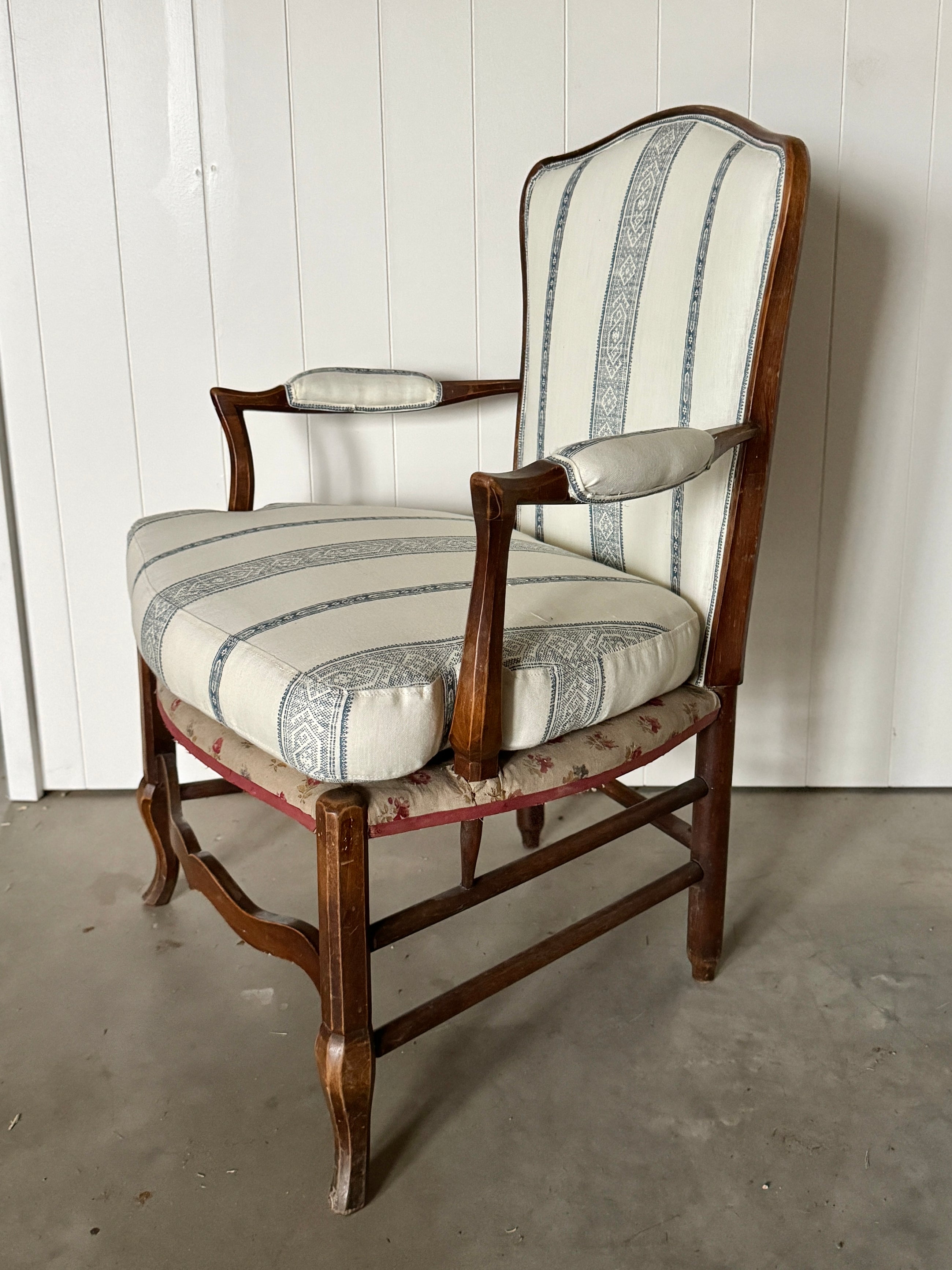 Provencal Walnut Armchair with New Designer Fabric, circa 1800
