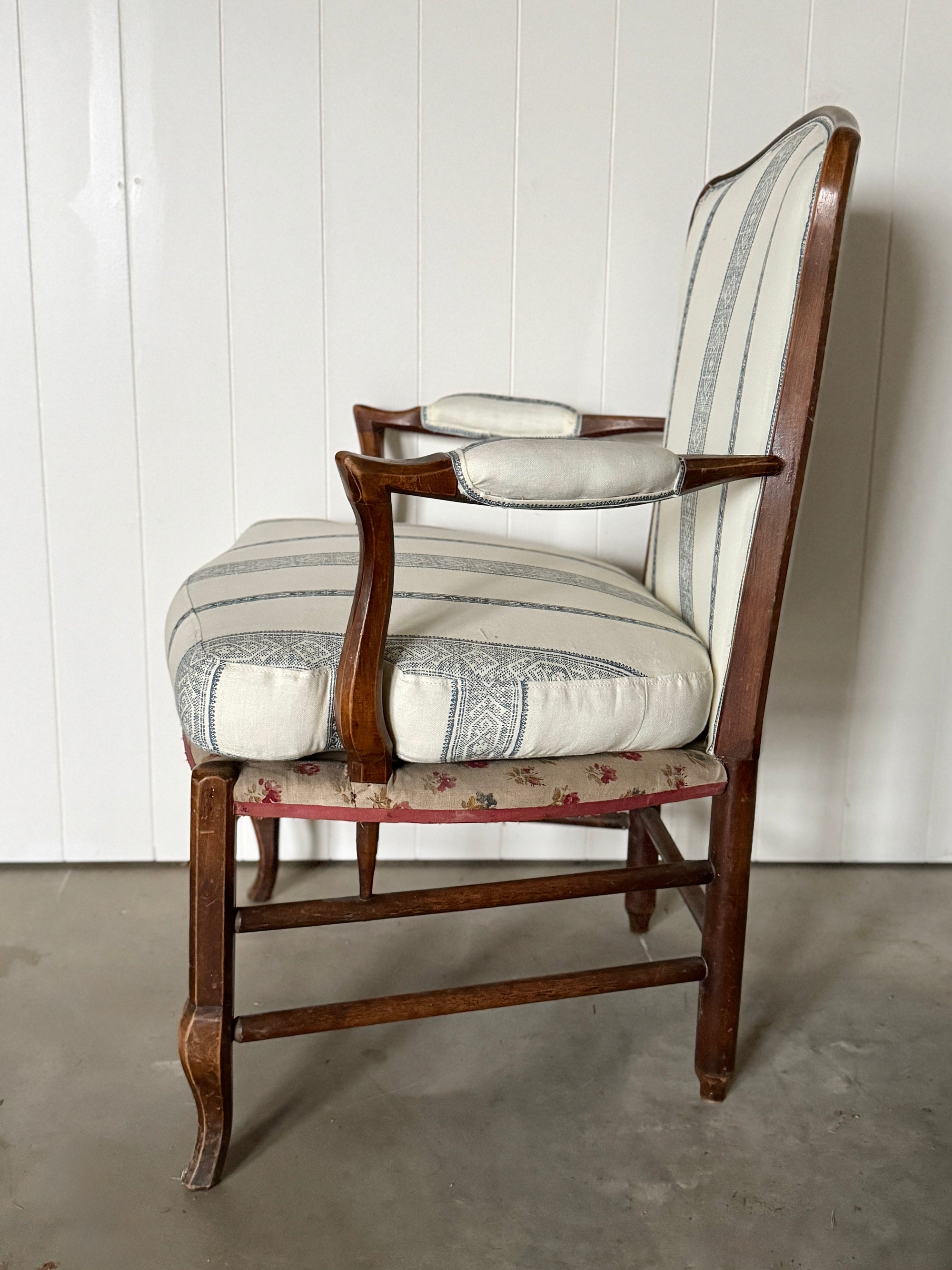 Provencal Walnut Armchair with New Designer Fabric, circa 1800