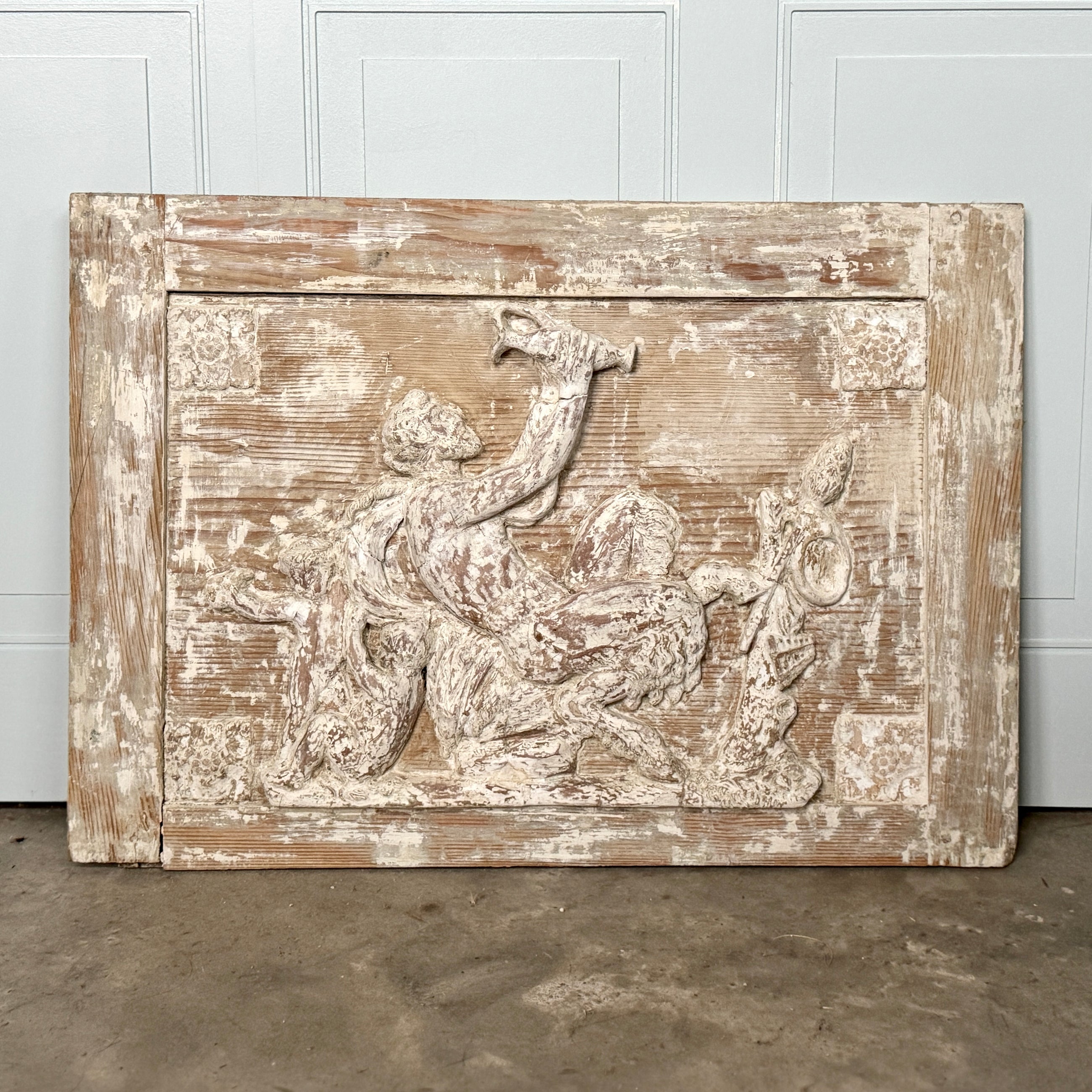 Late 18th C. Neoclassical Terracotta Carved on Pine Panel from Directoire Era