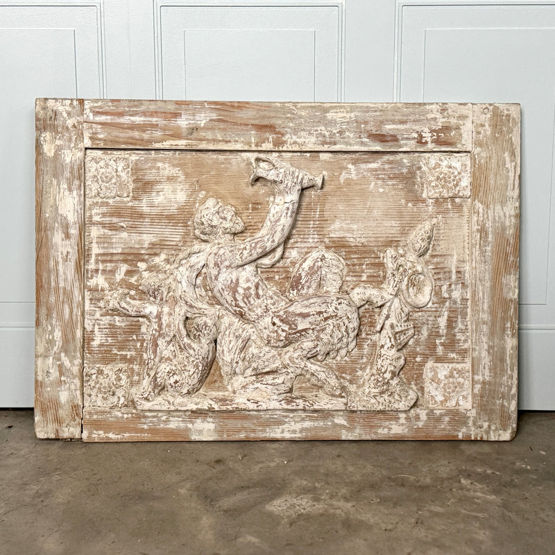 Late 18th C. Neoclassical Terracotta Carved on Pine Panel from Directoire Era