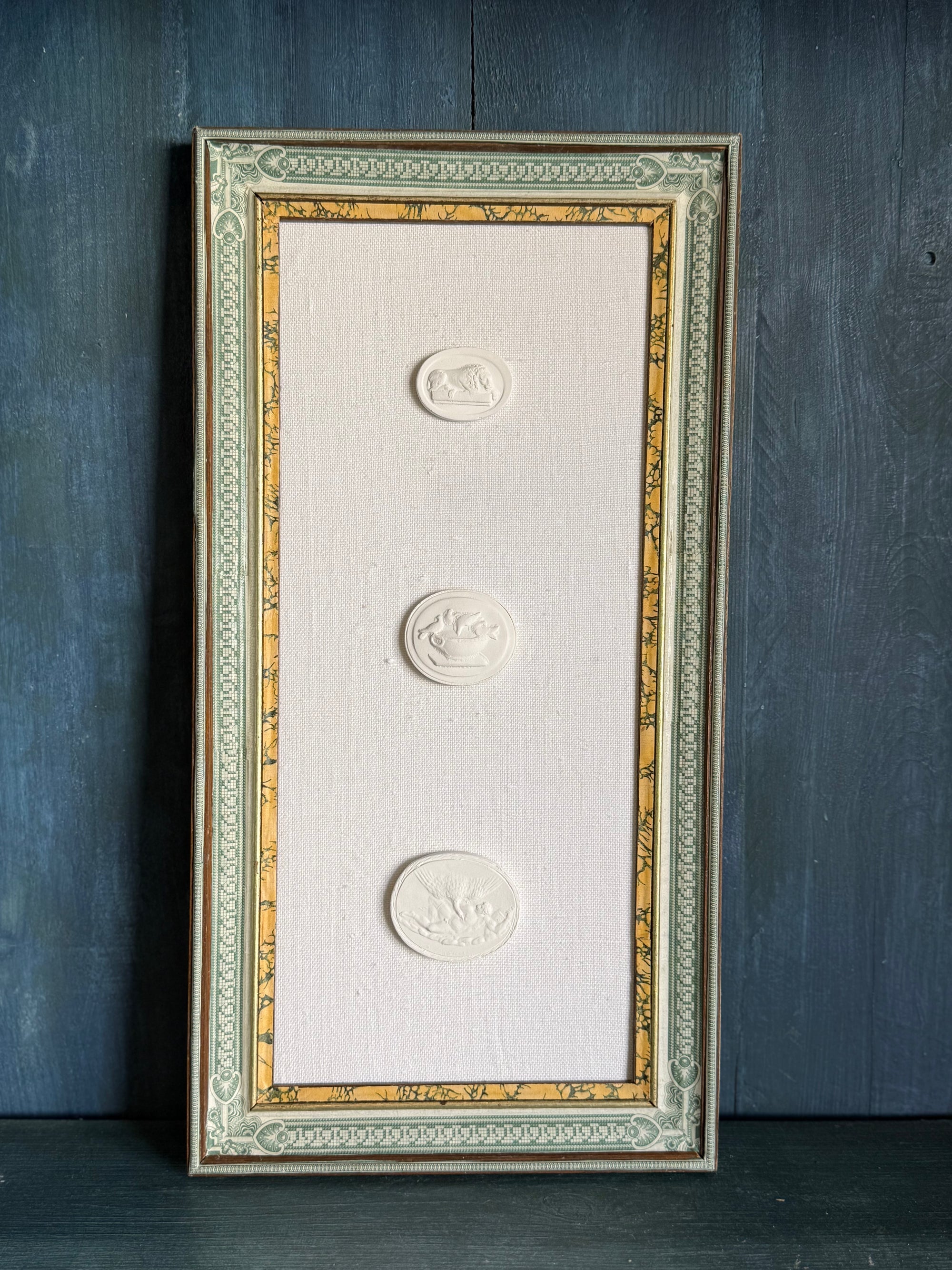 Handmade Paper Frame with Intaglios on Linen Mat