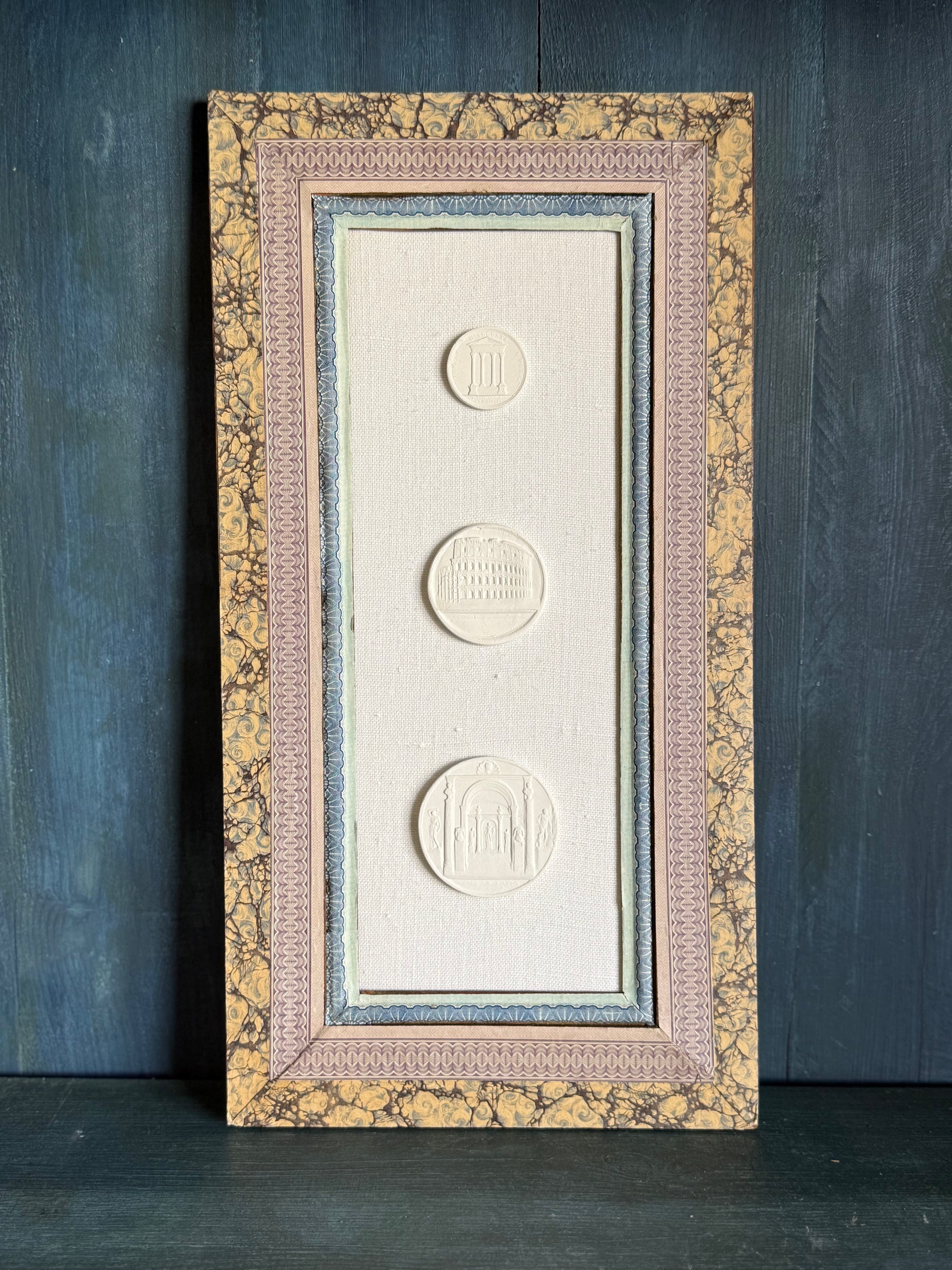Handmade Paper Frame with Intaglios on Linen Mat