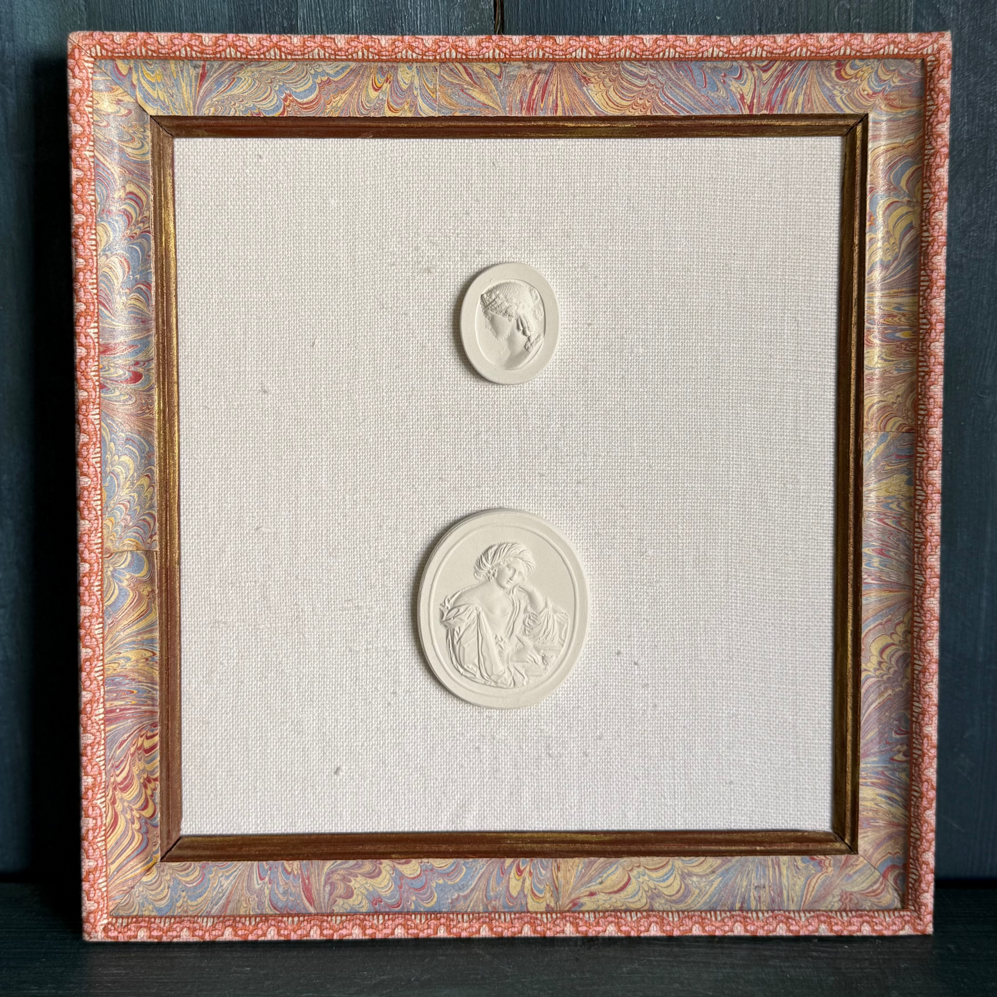 Handmade Paper Frame with Intaglios on Linen Mat