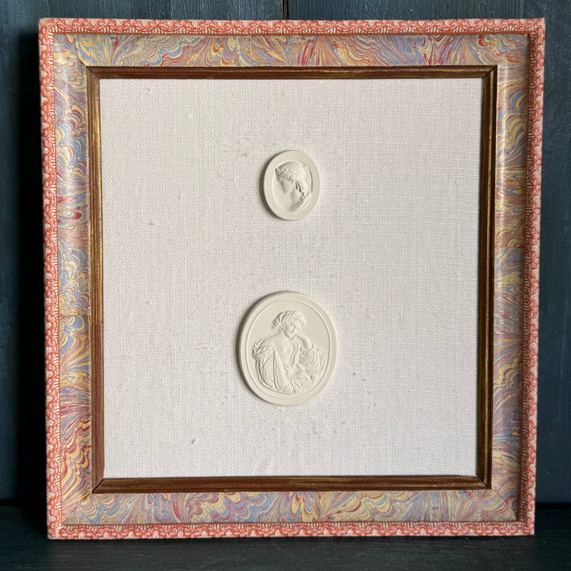 Handmade Paper Frame with Intaglios on Linen Mat