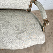 Antique Belgian Louis XV Settee Newly Upholstered in Block Print Linen
