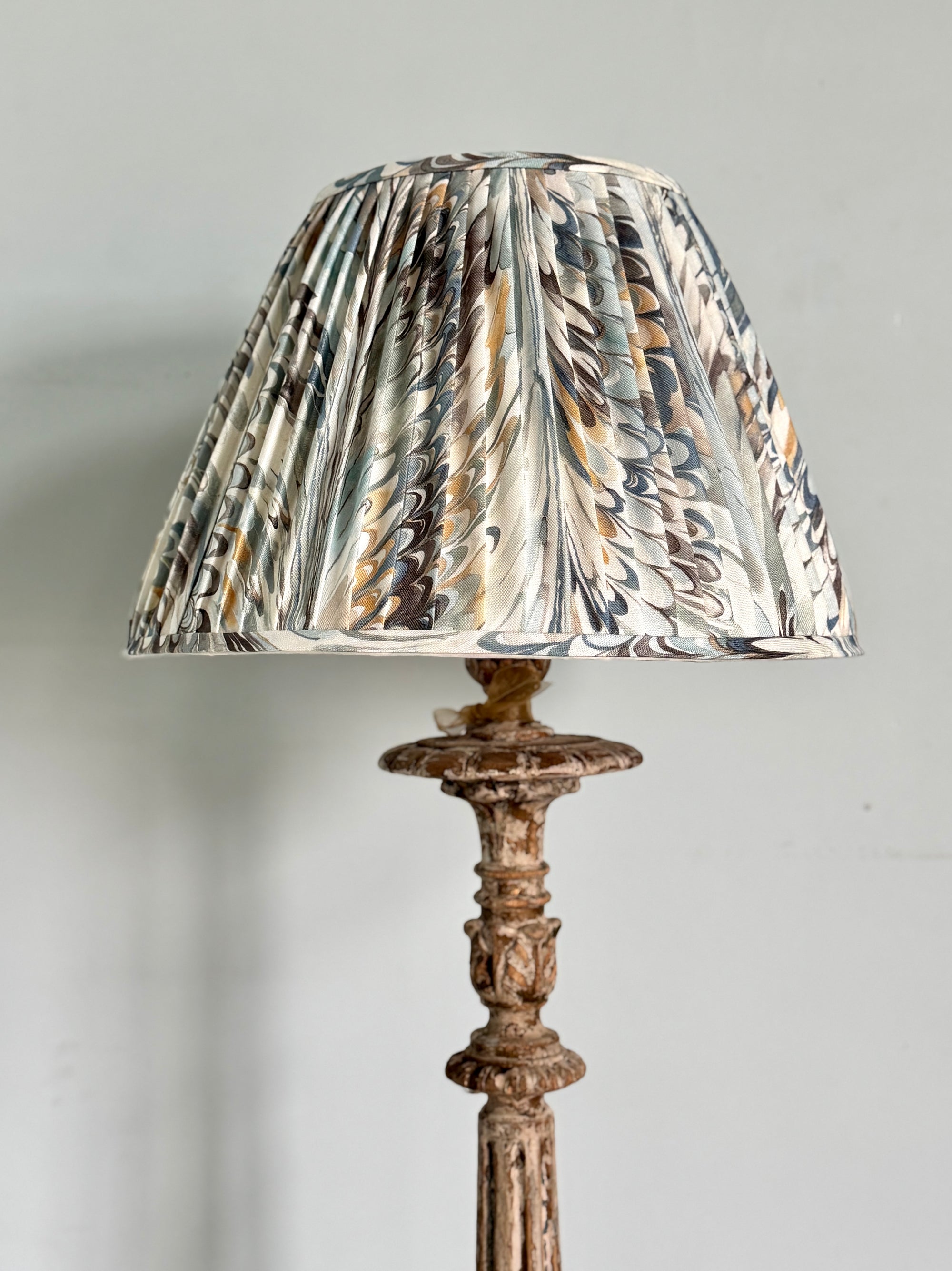 Spanish Heritage Candlestick Floor Lamp with Marbled Pleated Shade