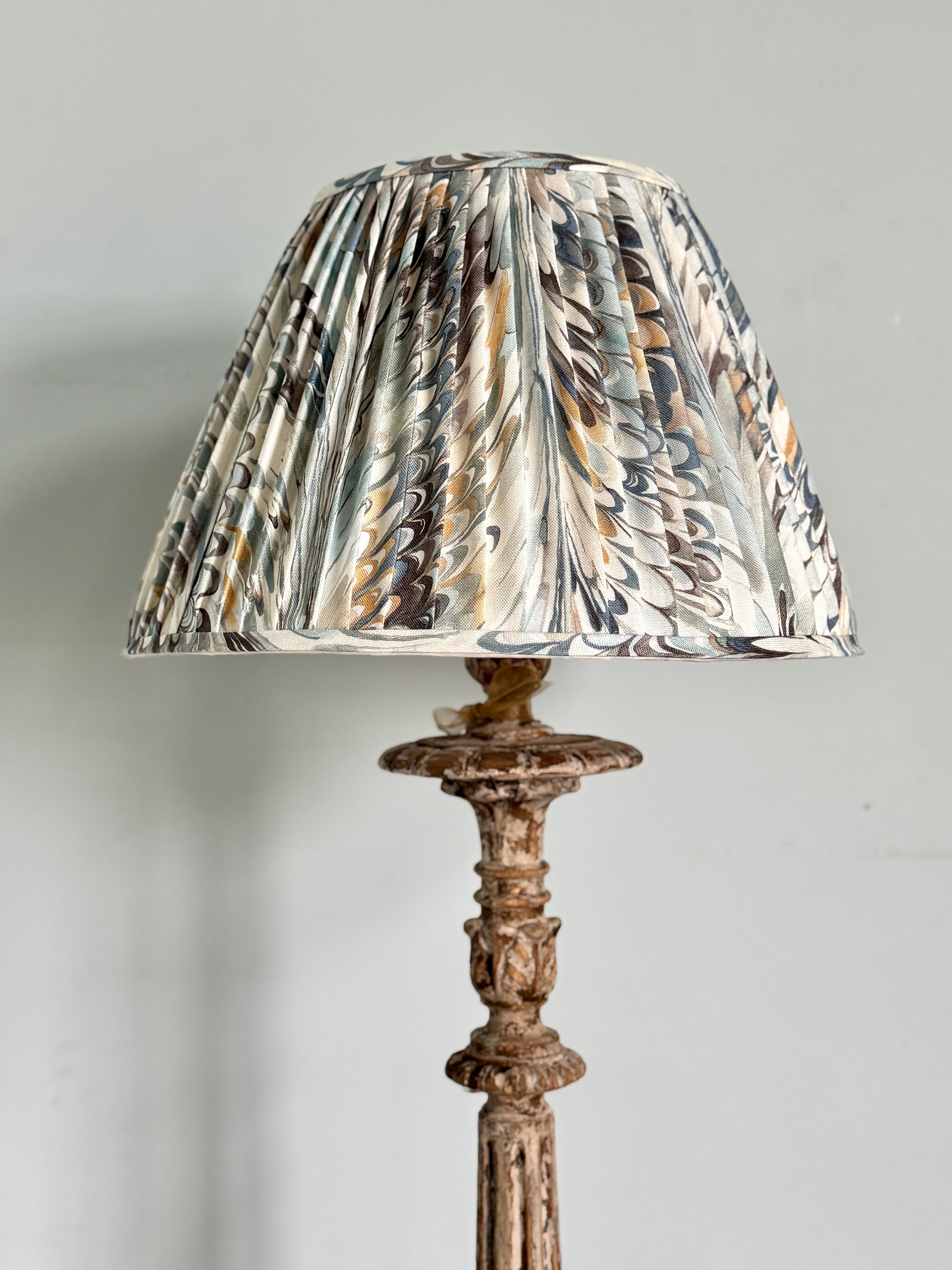 Spanish Heritage Candlestick Floor Lamp with Marbled Pleated Shade