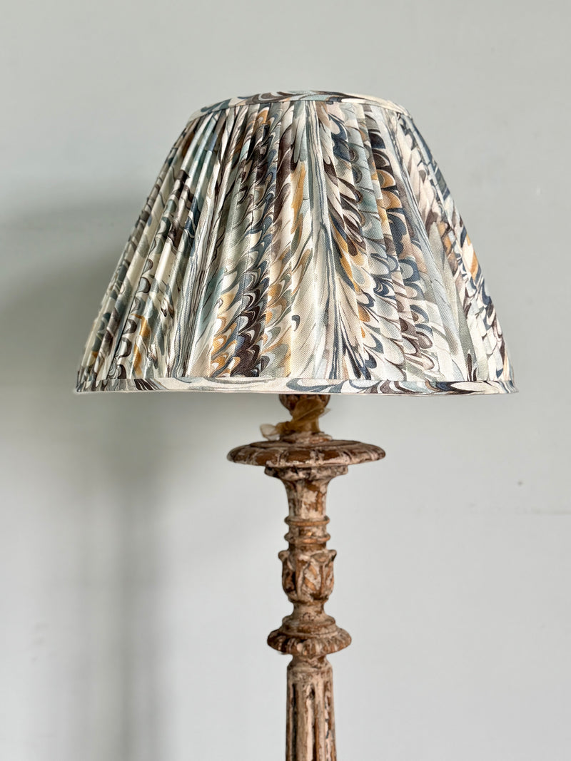 Spanish Heritage Candlestick Floor Lamp with Marbled Pleated Shade