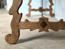 Antique Spanish Oak Trestle Table with Iron Stretcher Circa 1920