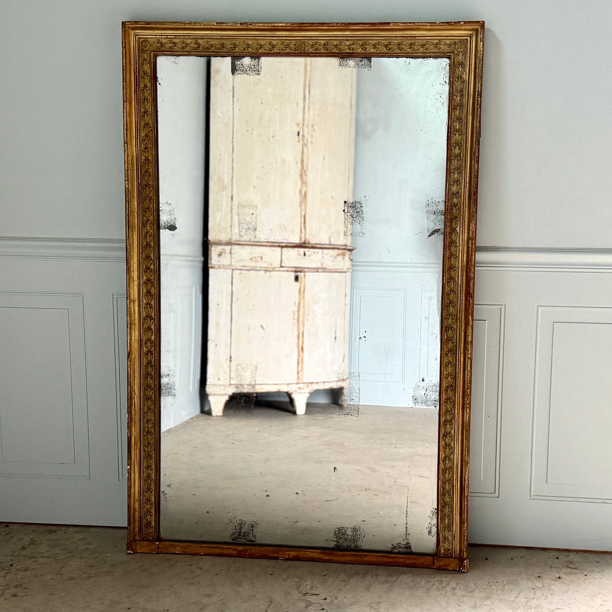19th C French Gilded Mirror with Distressed Glass