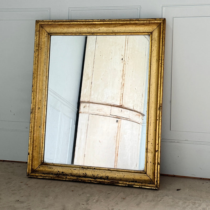 Antique French Gilded Mirror with Distressed Patina
