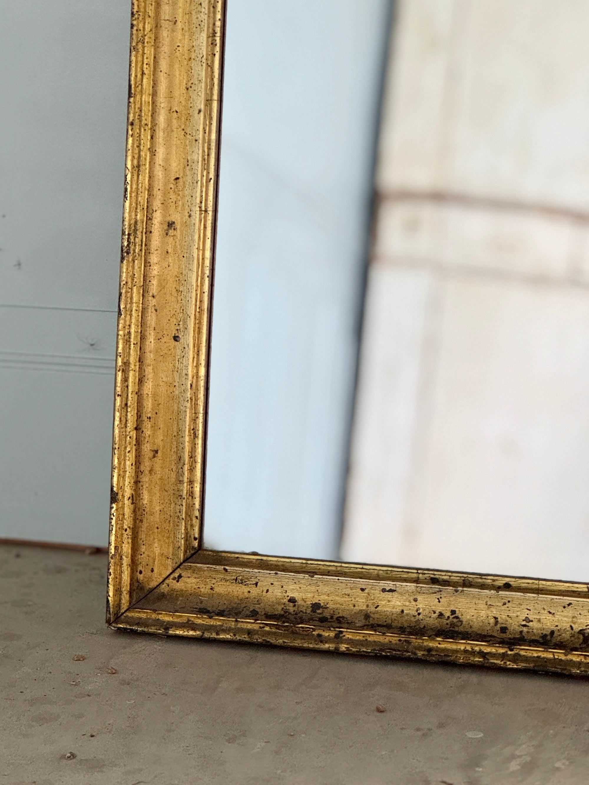 Antique French Gilded Mirror with Distressed Patina