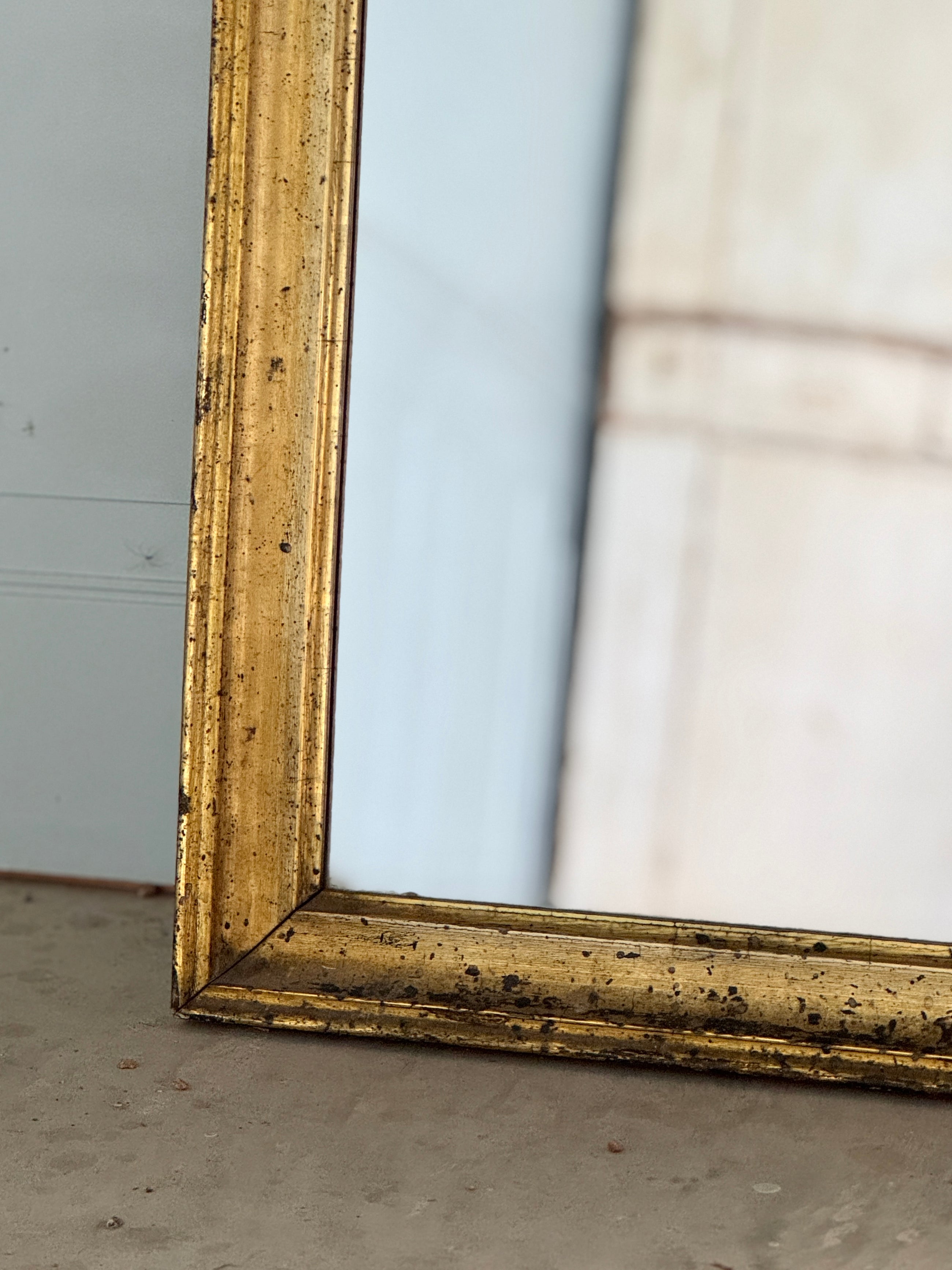 Antique French Gilded Mirror with Distressed Patina